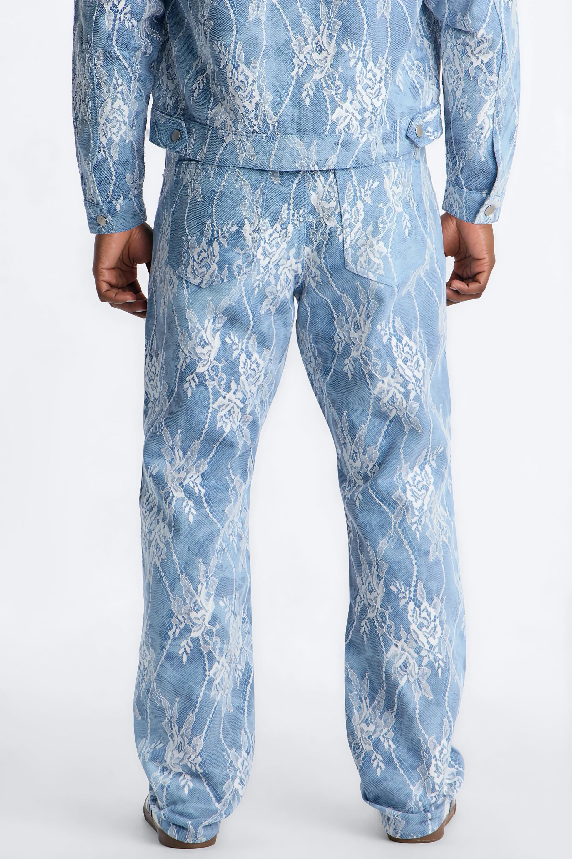 Lace Overlay Straight Jeans - Medium Blue Wash Fashion Nova