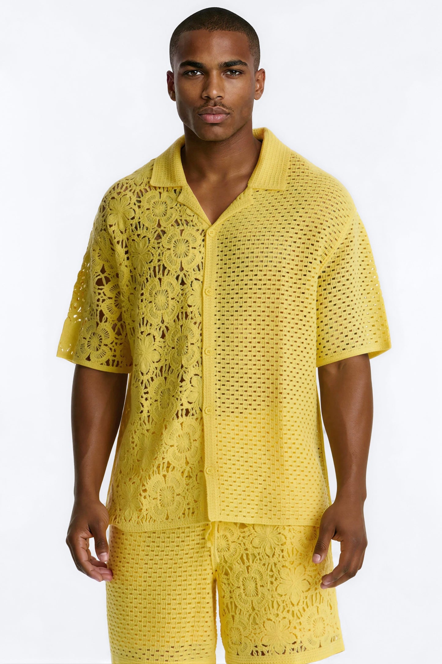 Relaxed Kyros Crochet Button Up Shirt - Yellow Fashion Nova