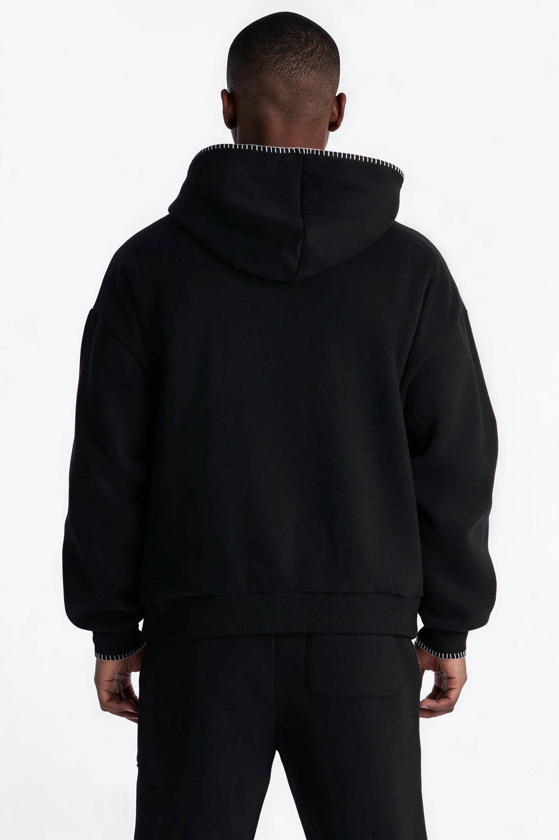 Oversized Contrast Blanket Stitch Hoodie - Black Fashion Nova