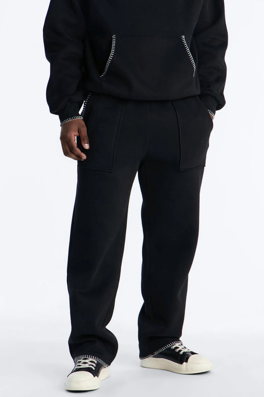 Straight Contrast Blanket Stitch Sweatpants - Black Fashion Nova