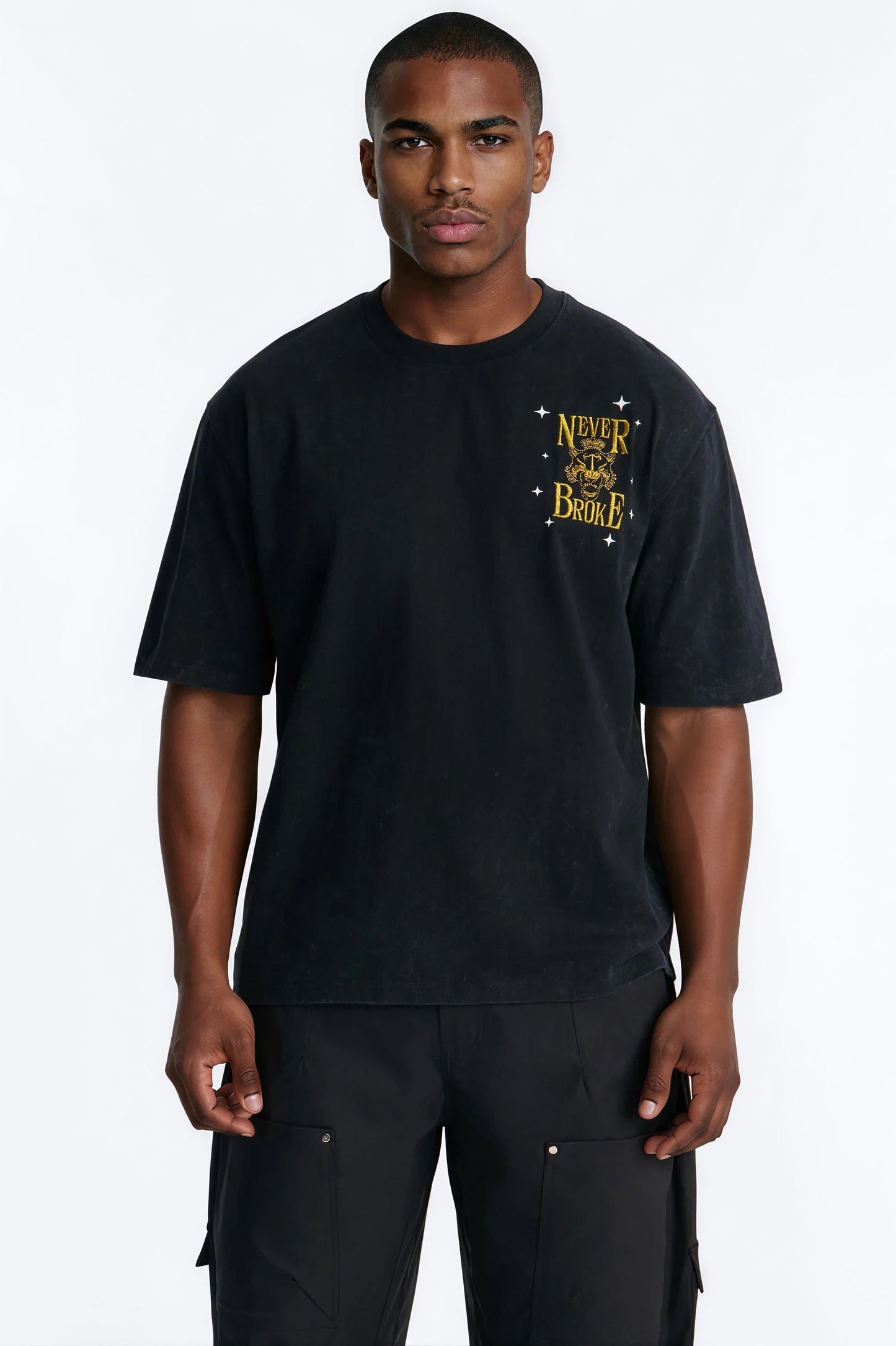Real Recognizes Real Embroidery Short Sleeve Tee - Black Wash Fashion Nova