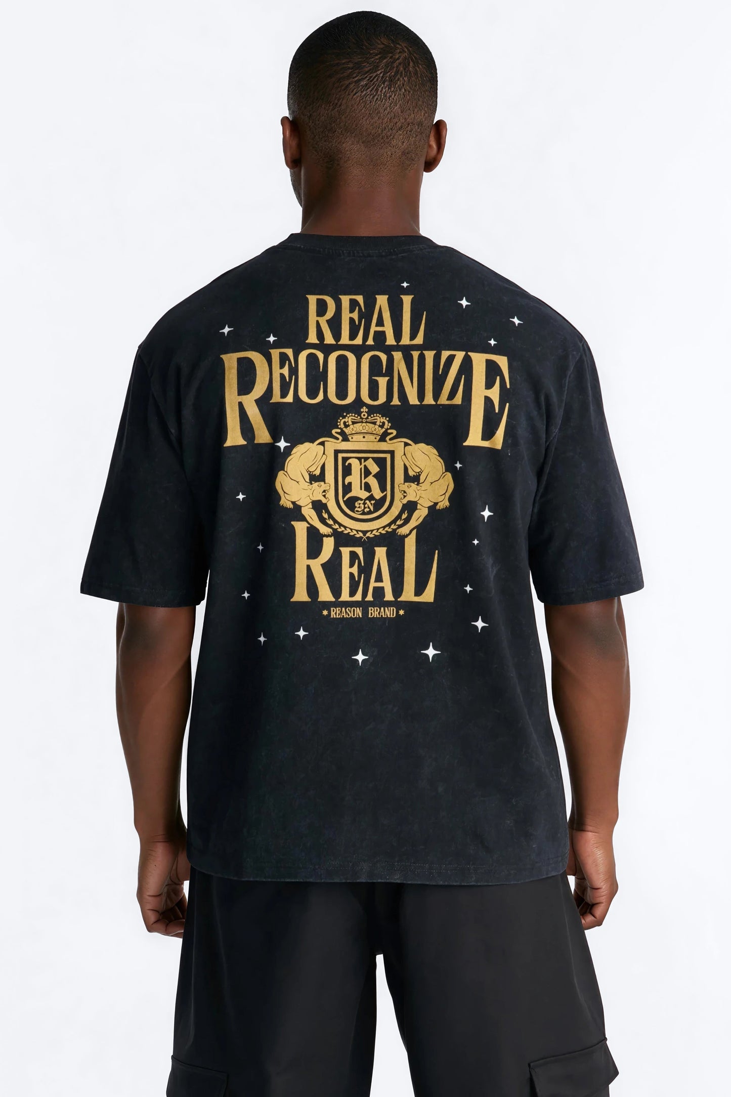 Real Recognizes Real Embroidery Short Sleeve Tee - Black Wash Fashion Nova