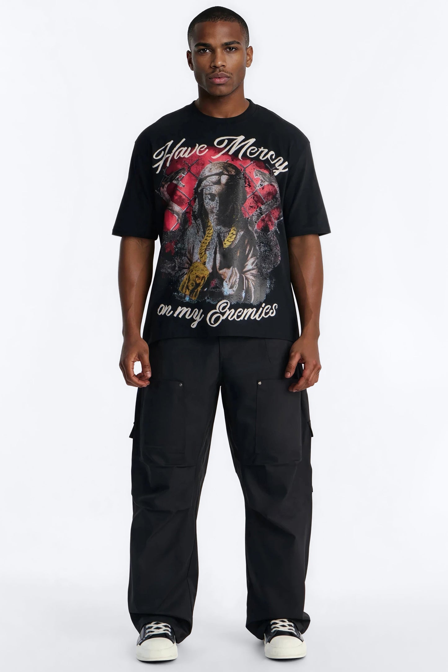 Have Mercy Glitter Print Short Sleeve Tee - Black Fashion Nova