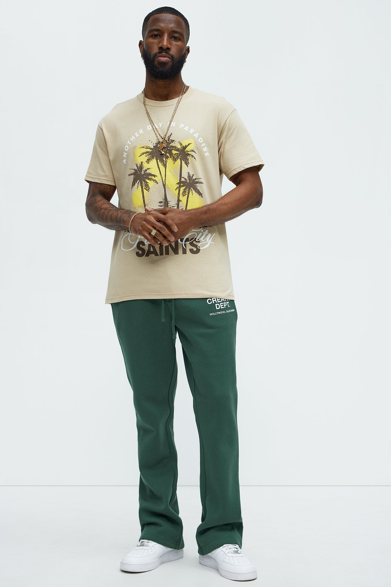 Tyson Creative Dept Skinny Flare Sweatpants - Green Fashion Nova
