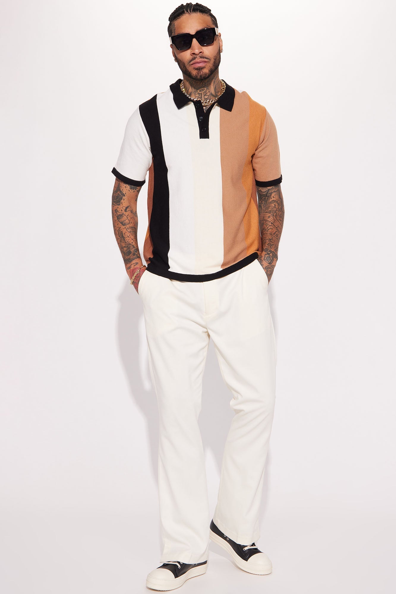Levels Striped Short Sleeve Knit Polo - Brown/combo Fashion Nova