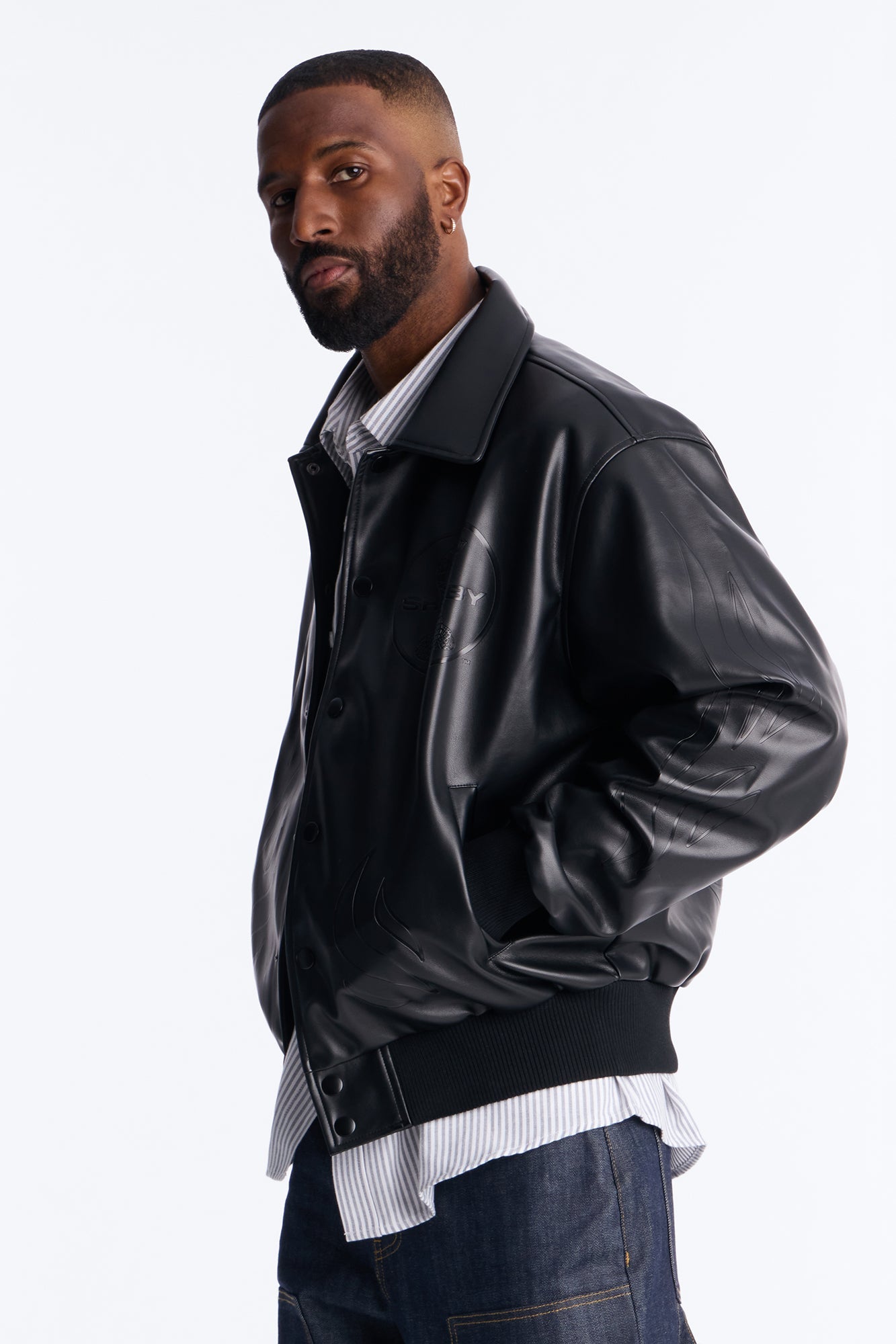 Shelby Racing Embossed Faux Leather Jacket - Black Fashion Nova