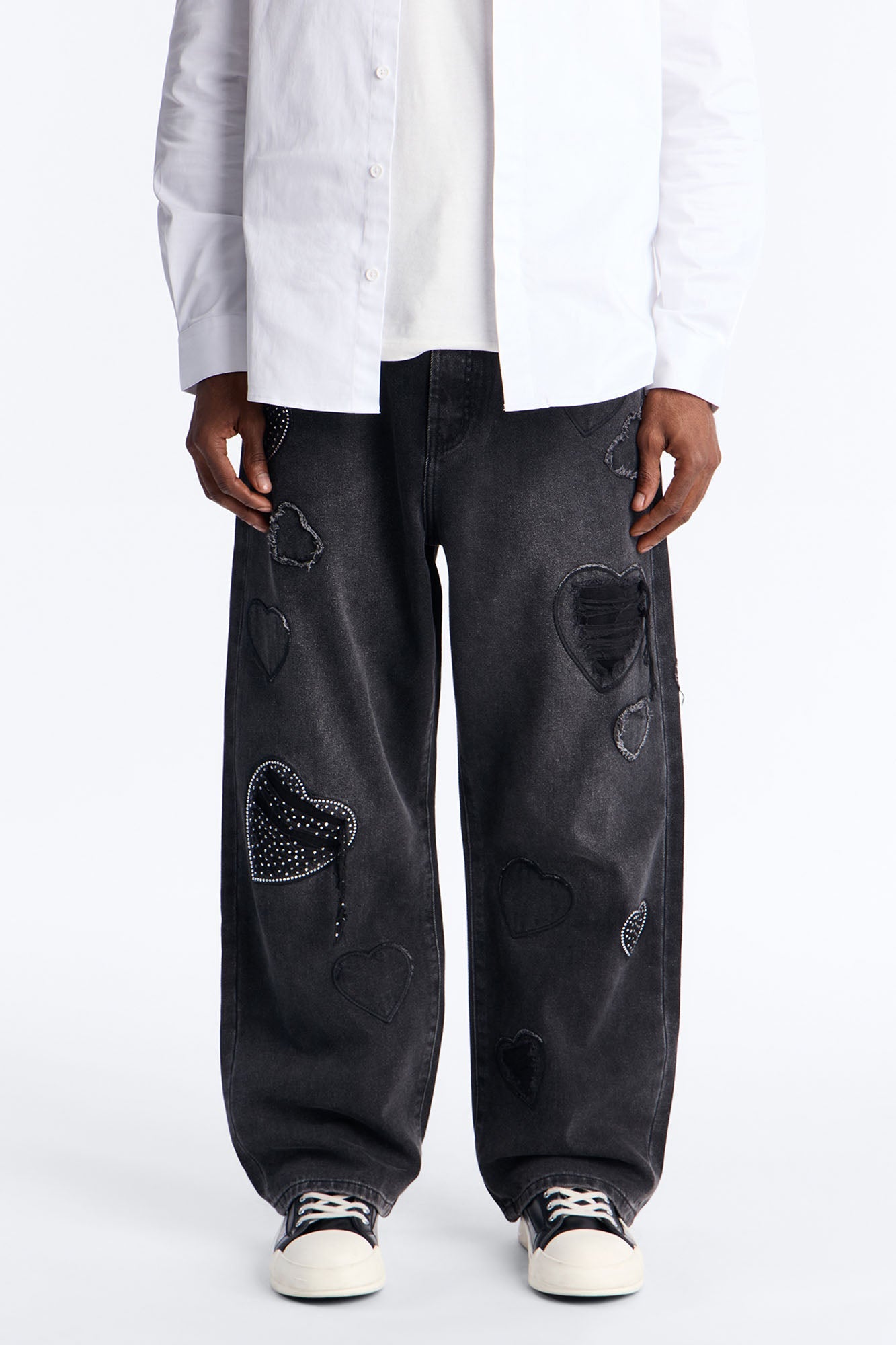 Baggy Stressin' Hearts Jeans - Black Wash Fashion Nova