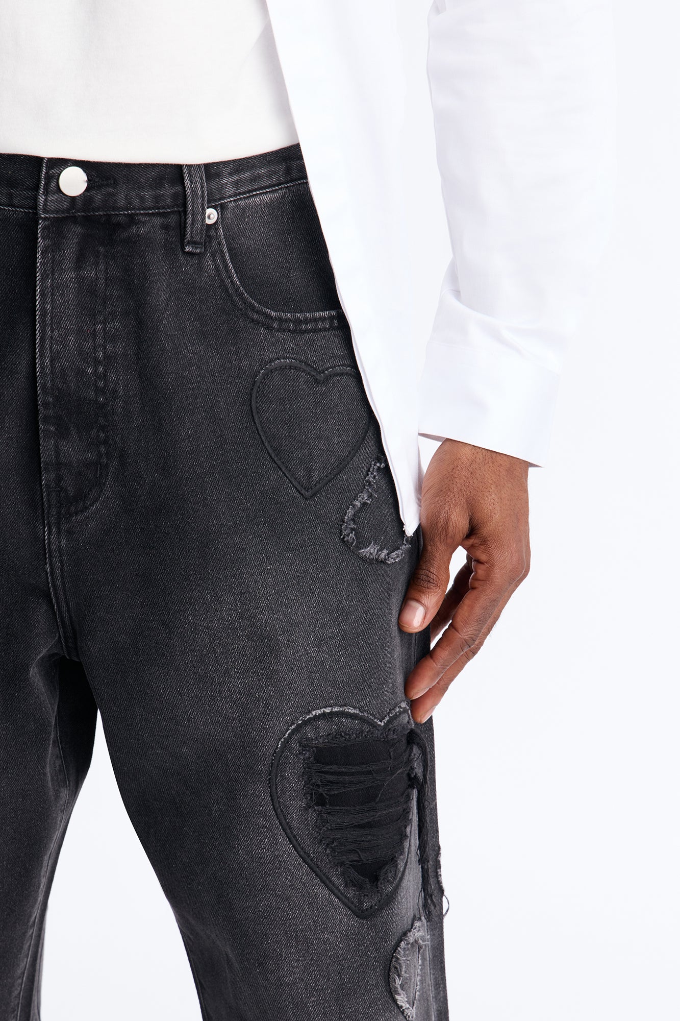 Baggy Stressin' Hearts Jeans - Black Wash Fashion Nova