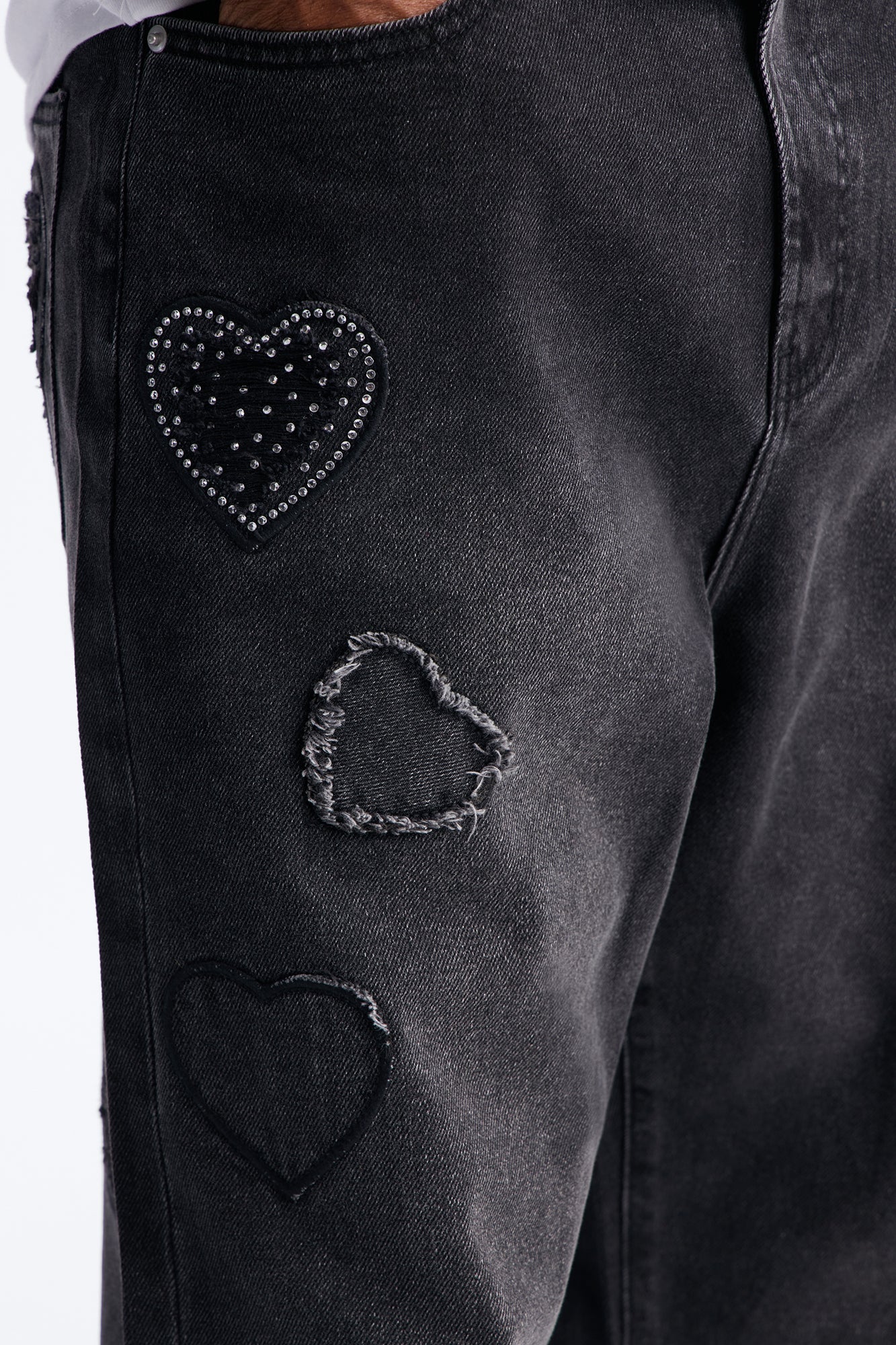 Baggy Stressin' Hearts Jeans - Black Wash Fashion Nova