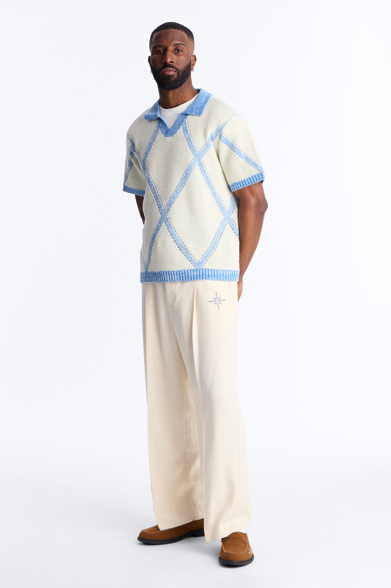 Classic Argyle Knit Polo - Cream Fashion Nova