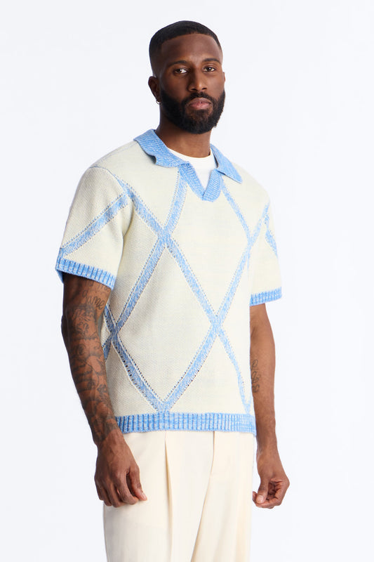 Classic Argyle Knit Polo - Cream Fashion Nova