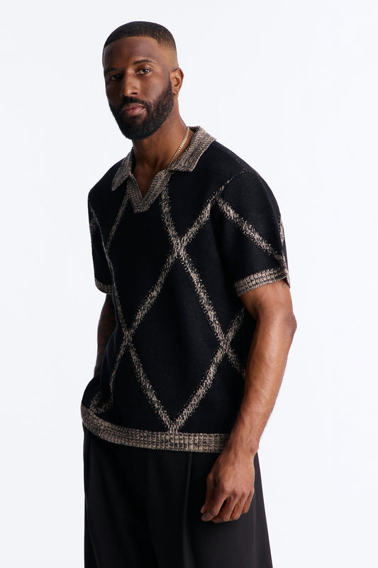 Classic Argyle Knit Polo - Black Fashion Nova