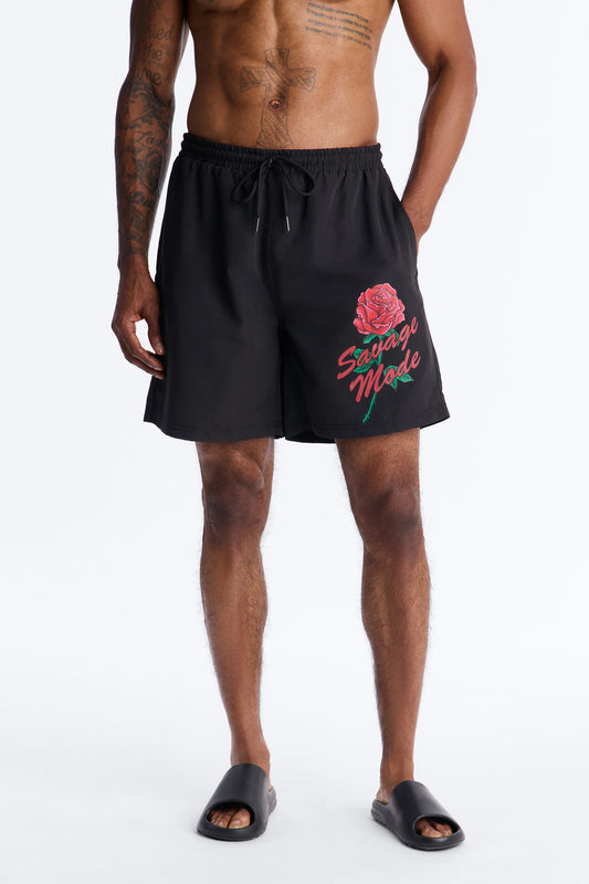 Savage Mode Mindset Swim Trunk 7″ - Black Fashion Nova