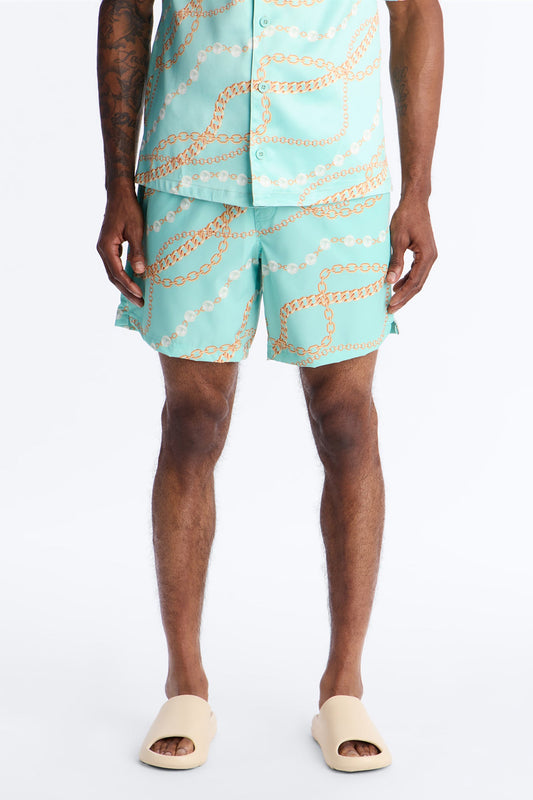 Chain Flex Printed Swim Trunk 7″ - Blue Fashion Nova