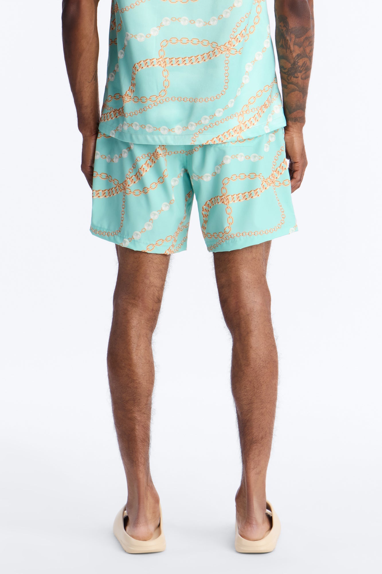 Chain Flex Printed Swim Trunk 7″ - Blue Fashion Nova