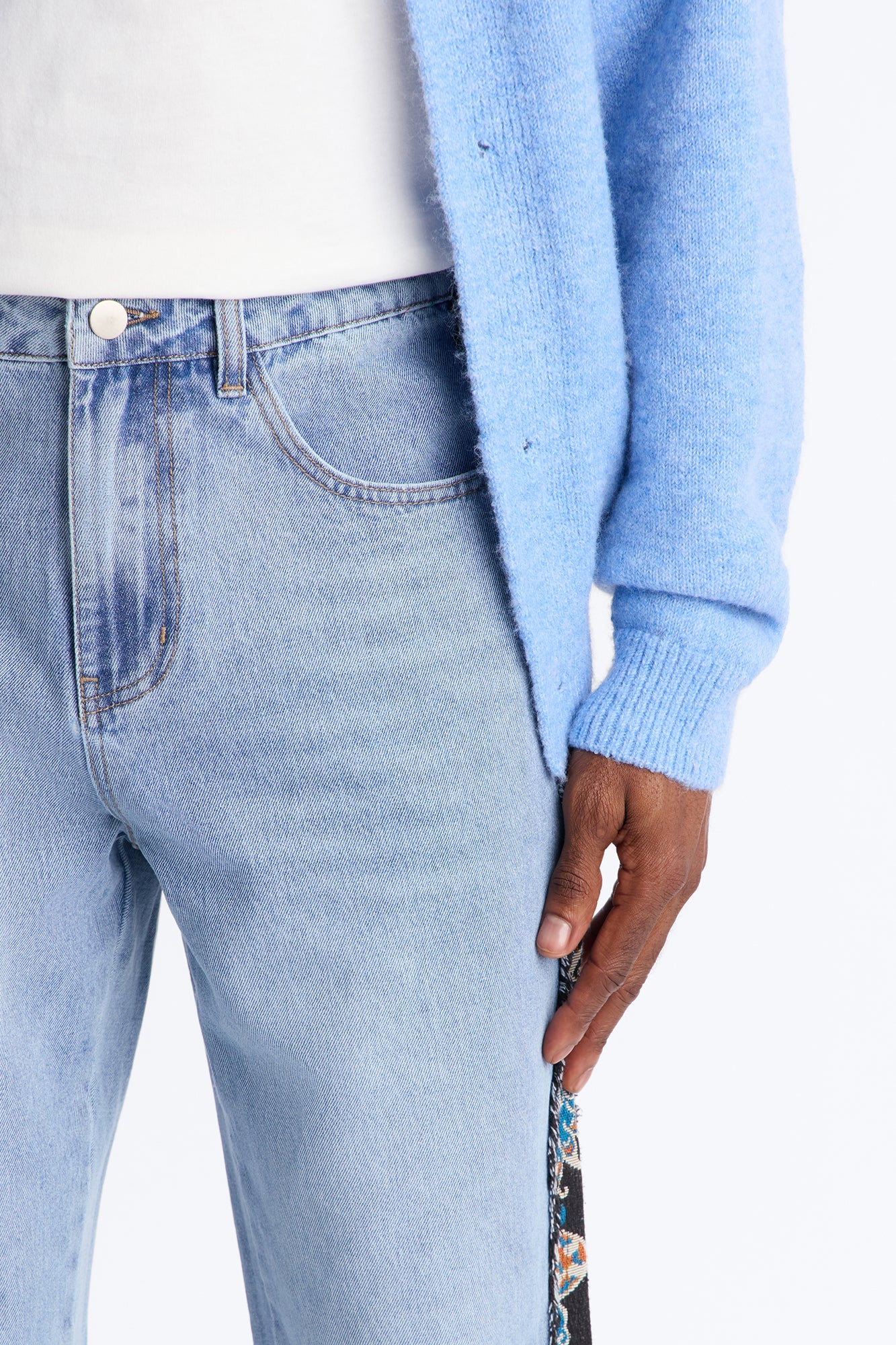 Stacked Slim Flare Exquisite Tapestry Jeans - Light Blue Wash Fashion Nova
