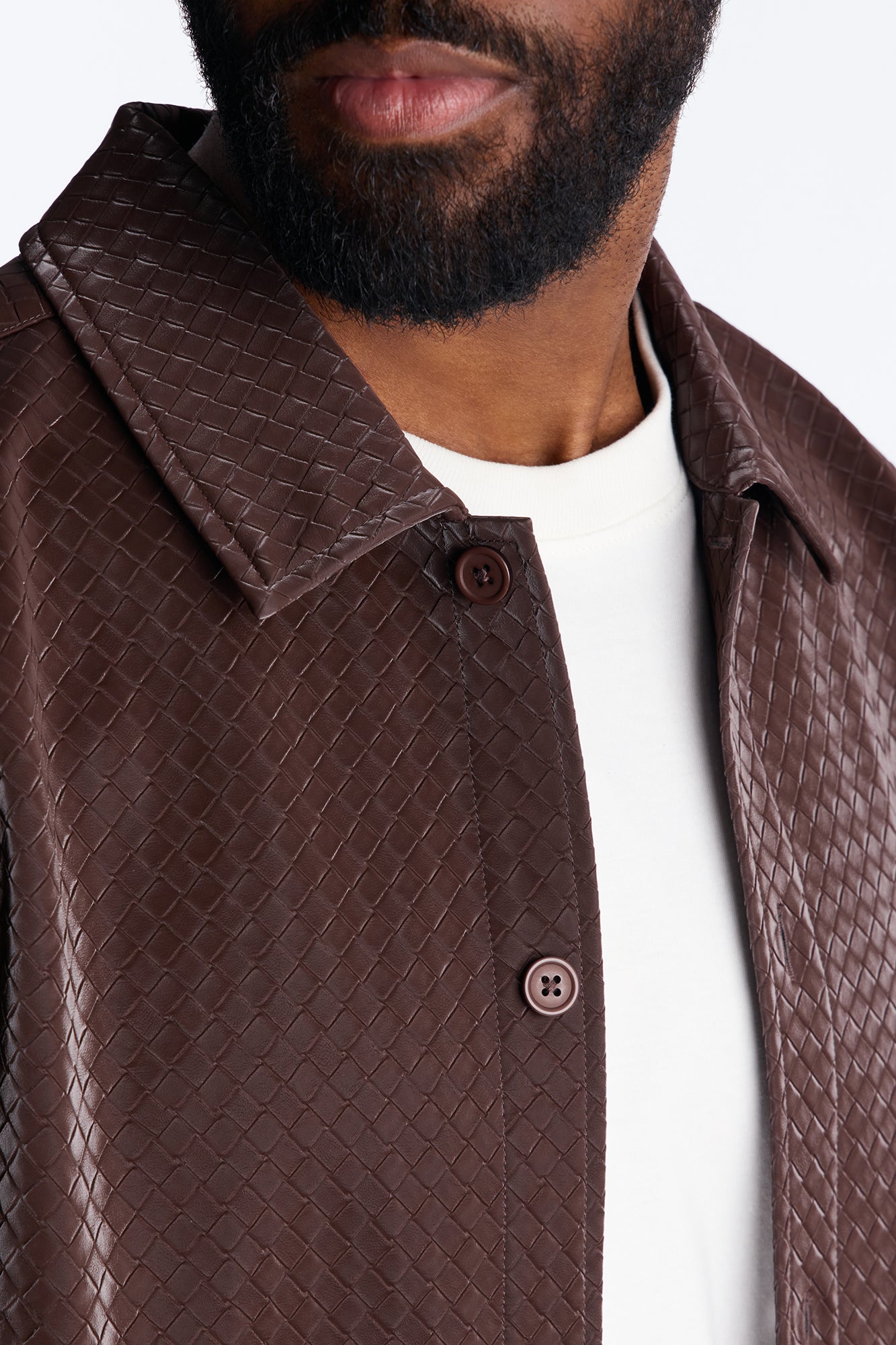 Tisse Textured Faux Leather Button Up Shirt - Brown Fashion Nova