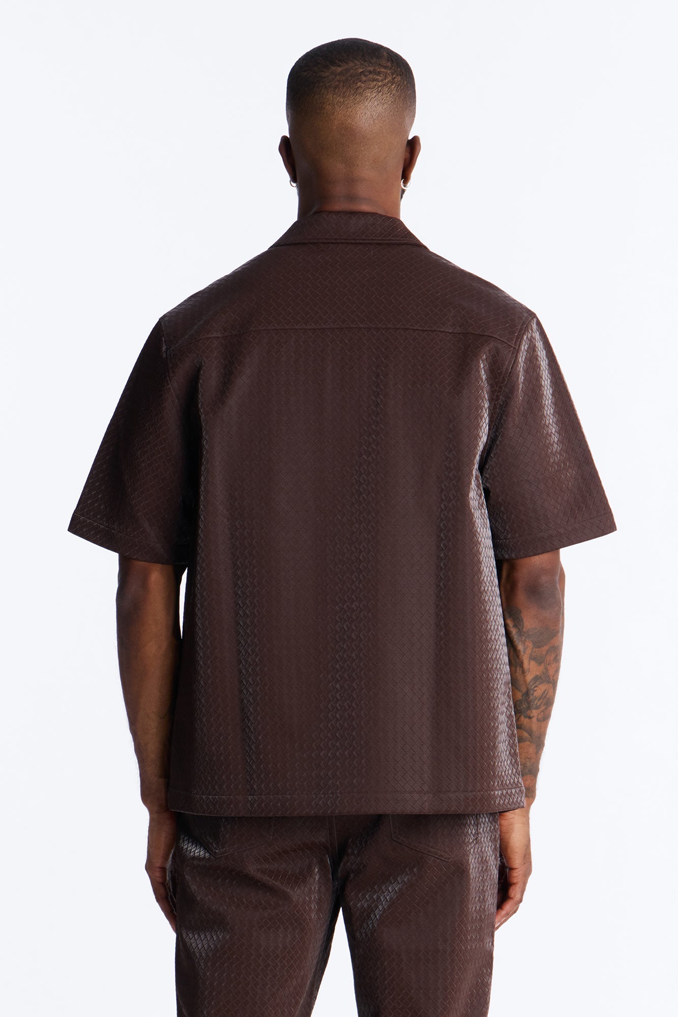 Tisse Textured Faux Leather Button Up Shirt - Brown Fashion Nova