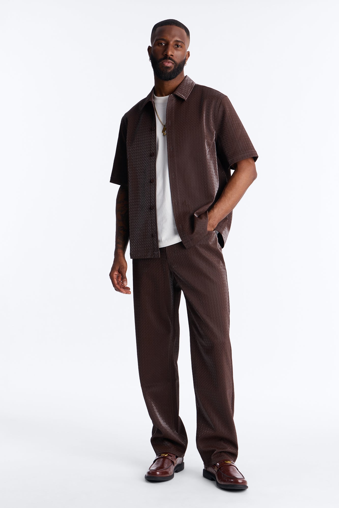 Straight Tisse Textured Faux Leather Pant - Brown Fashion Nova