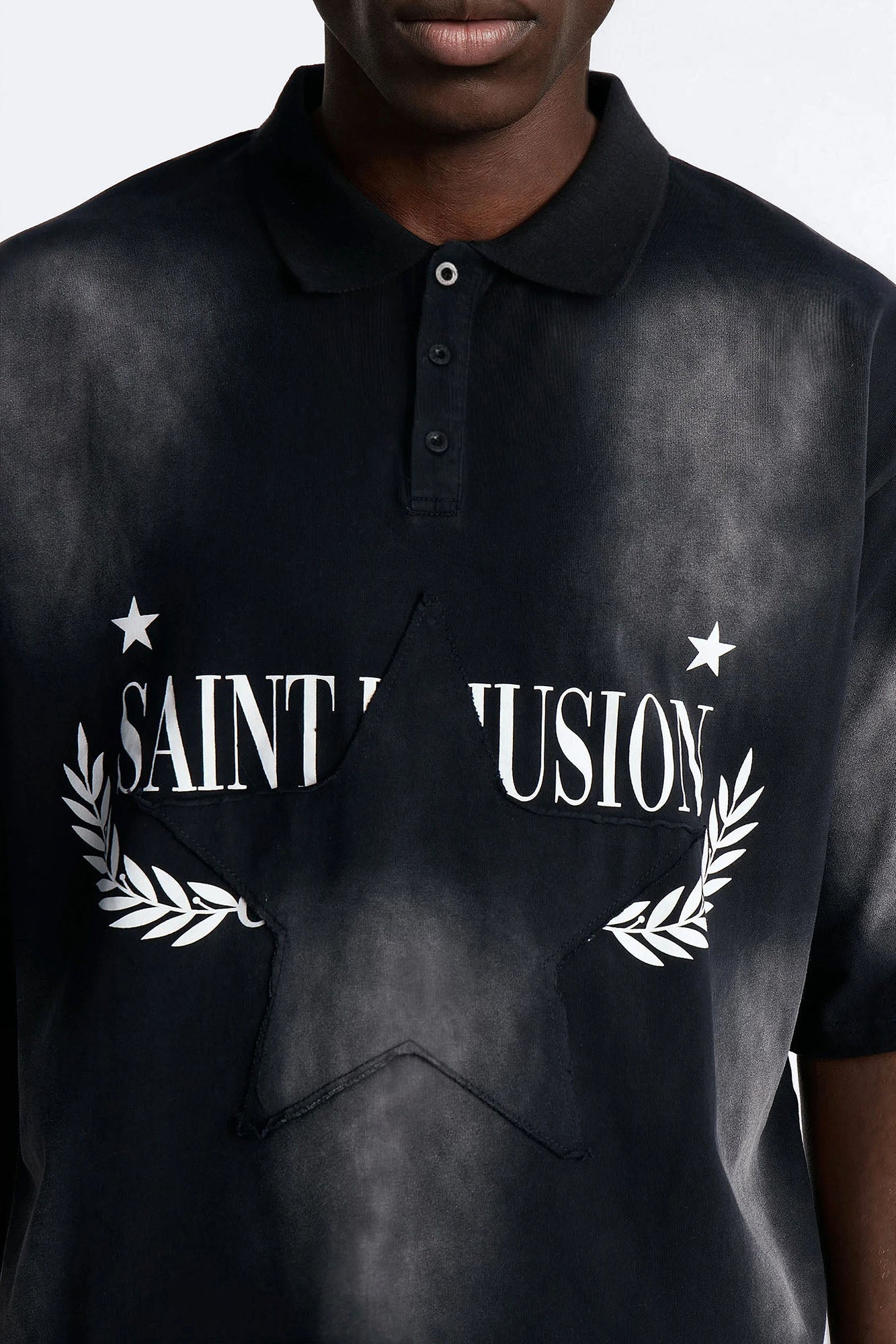 Stars And Saints illusion Short Sleeve Knit Polo - Black Fashion Nova