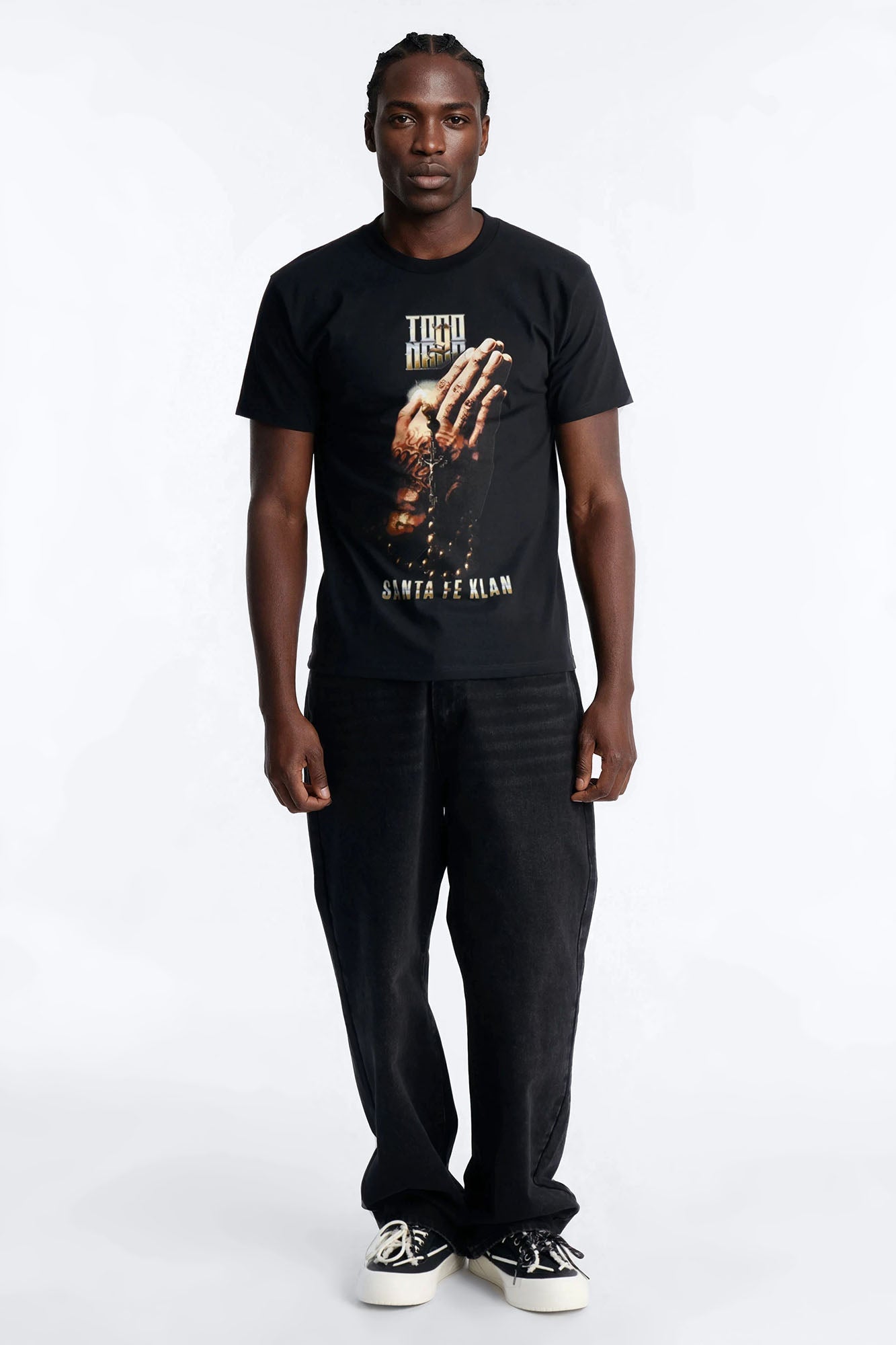 Santa Fe Klan Praying Hands Short Sleeve Tee - Black Fashion Nova