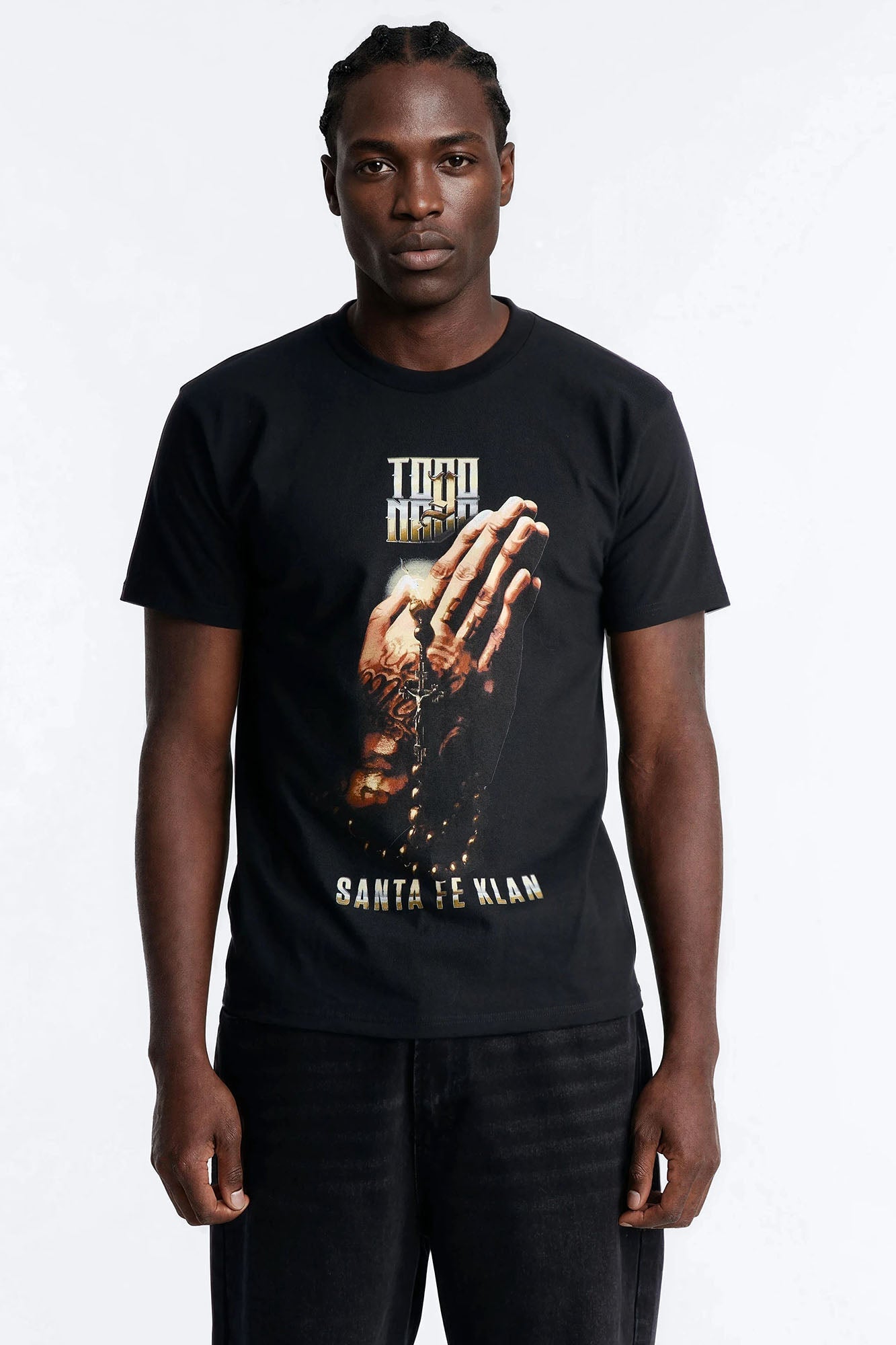 Santa Fe Klan Praying Hands Short Sleeve Tee - Black Fashion Nova
