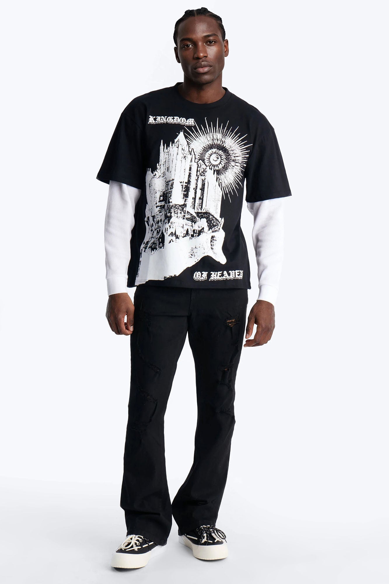 Twofer Kingdom Of Heaven Long Sleeve Tee - Black Fashion Nova