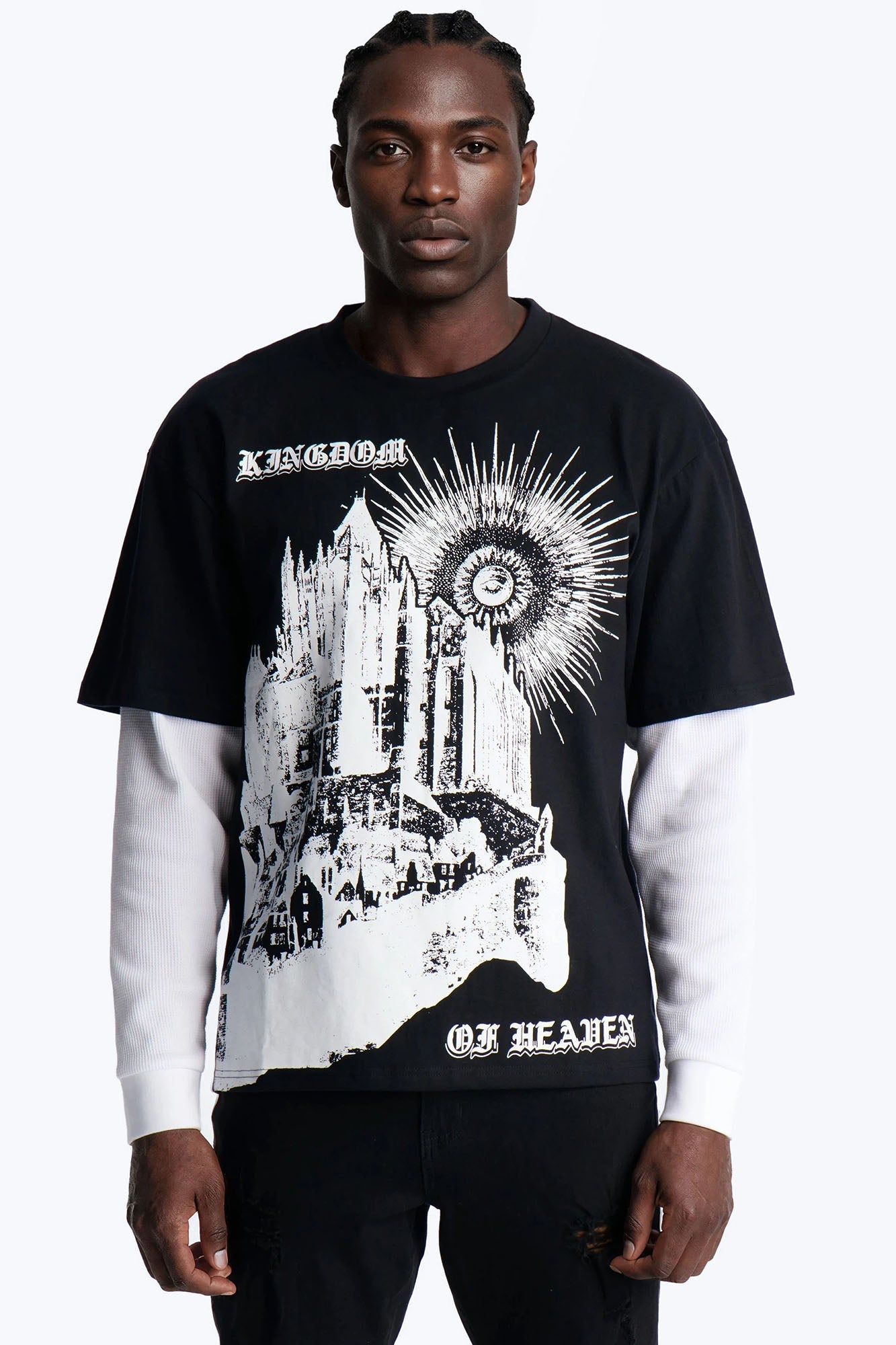 Twofer Kingdom Of Heaven Long Sleeve Tee - Black Fashion Nova