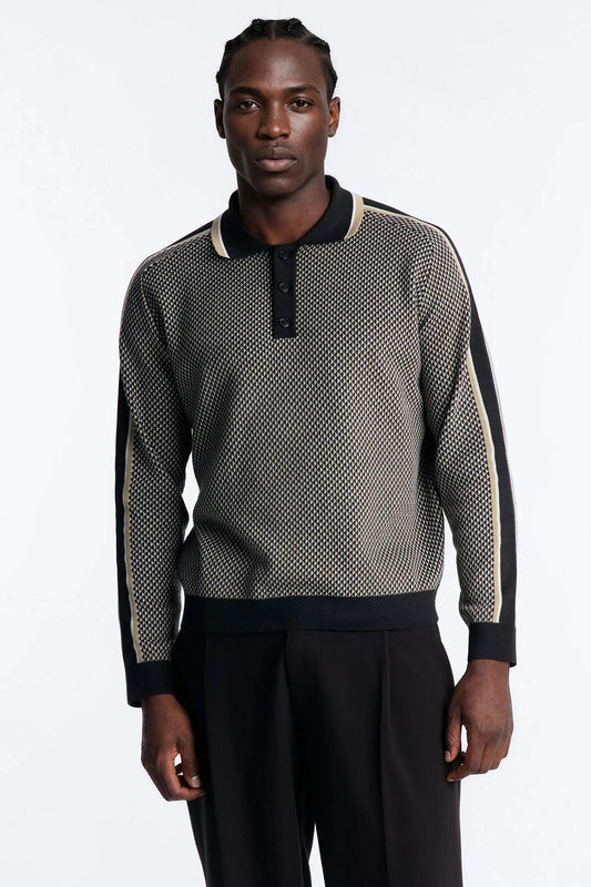 Ashford Knitted Long Sleeve Polo - Black Fashion Nova