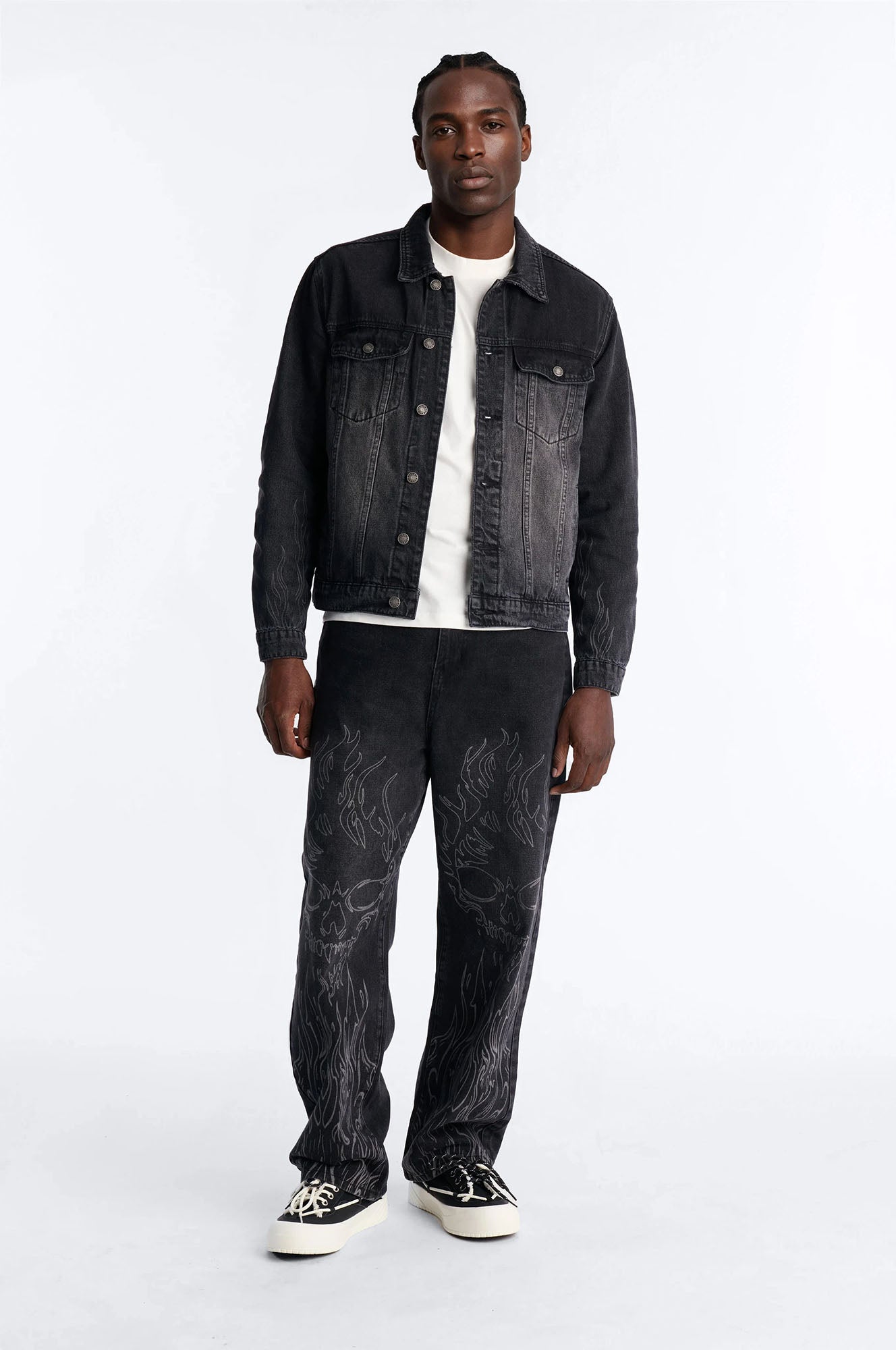 Cropped Hellfire Denim Trucker Jacket - Black Wash Fashion Nova