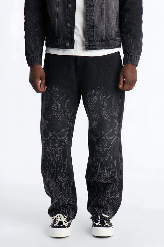 Baggy Hellfire Jean Denim - Black Wash Fashion Nova