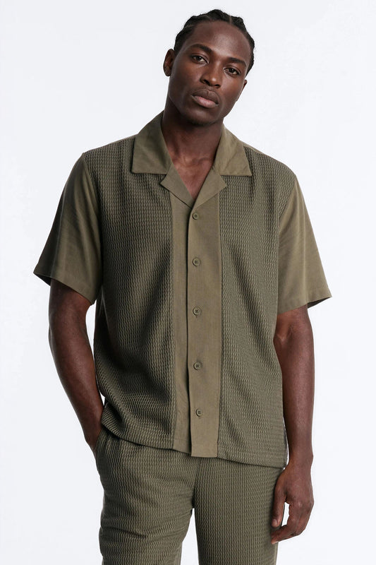 Brookfield Flow Cuban Collar Button Up Shirt - Olive Fashion Nova