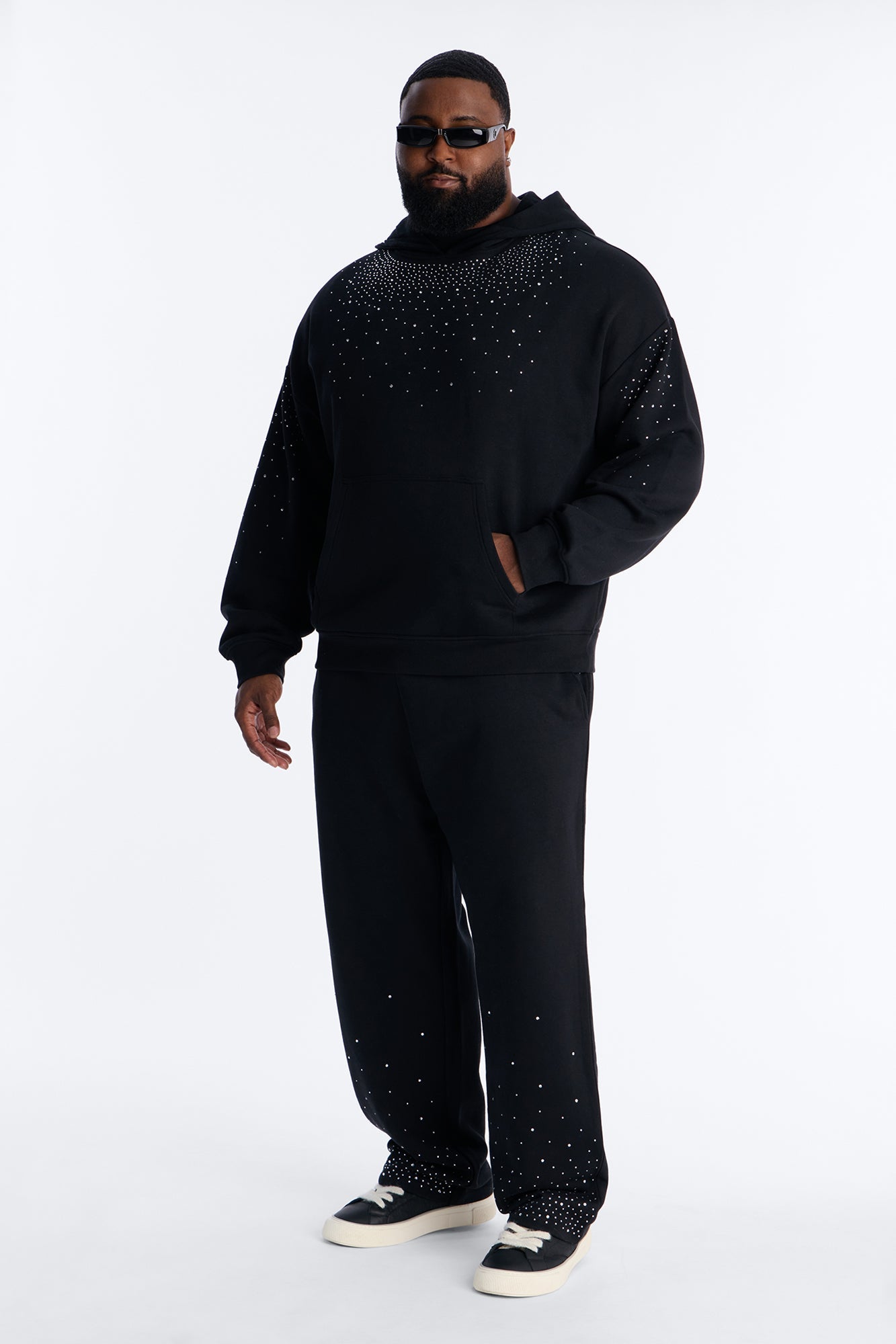Dime Rhinestone Pearl Oversized Hoodie - Black Fashion Nova