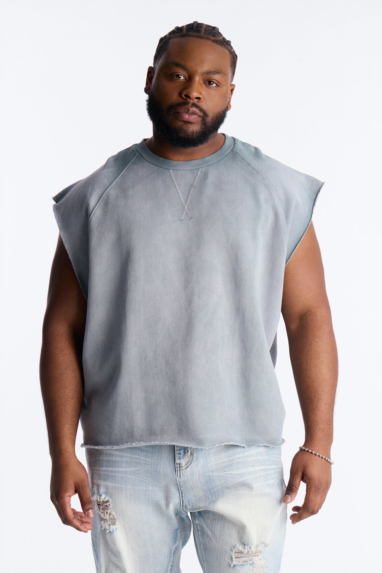 Boiler Washed Boxy Muscle Tee - Slate Blue Fashion Nova