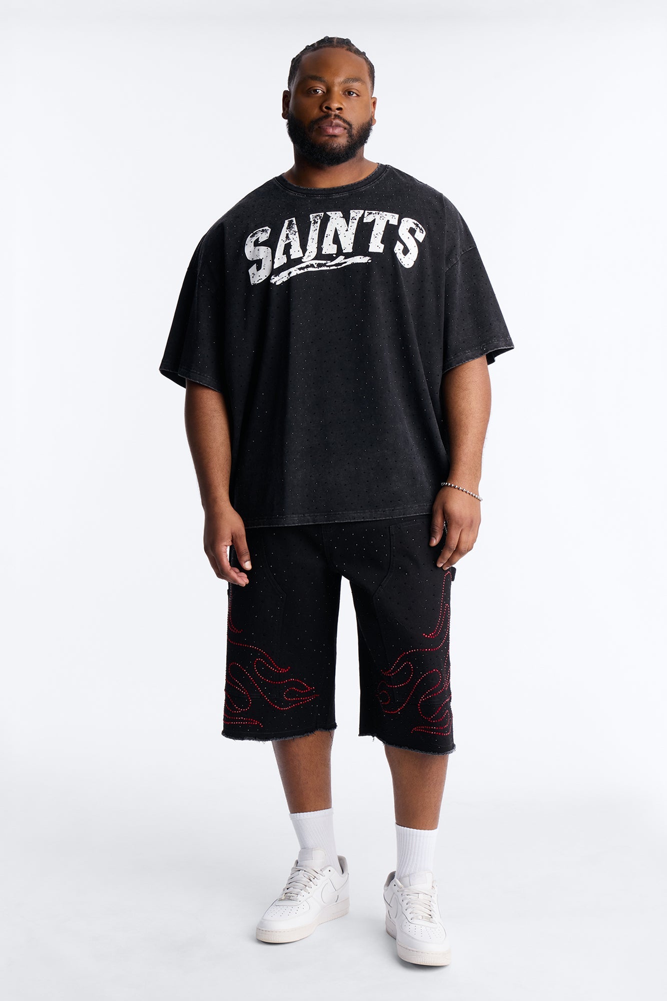 Saints Rhinestone Premium Short Sleeve Tee - Black Fashion Nova