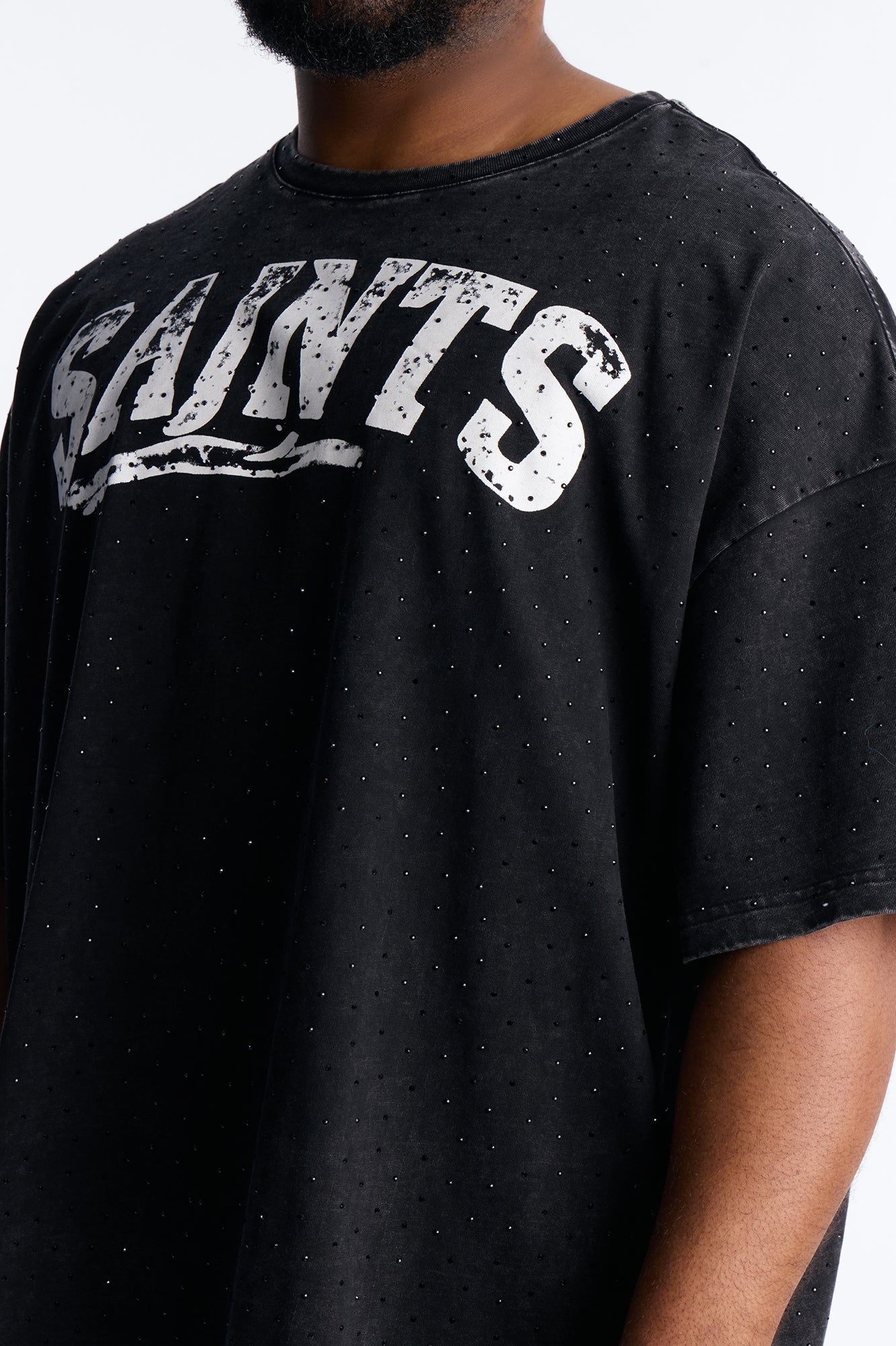 Saints Rhinestone Premium Short Sleeve Tee - Black Fashion Nova