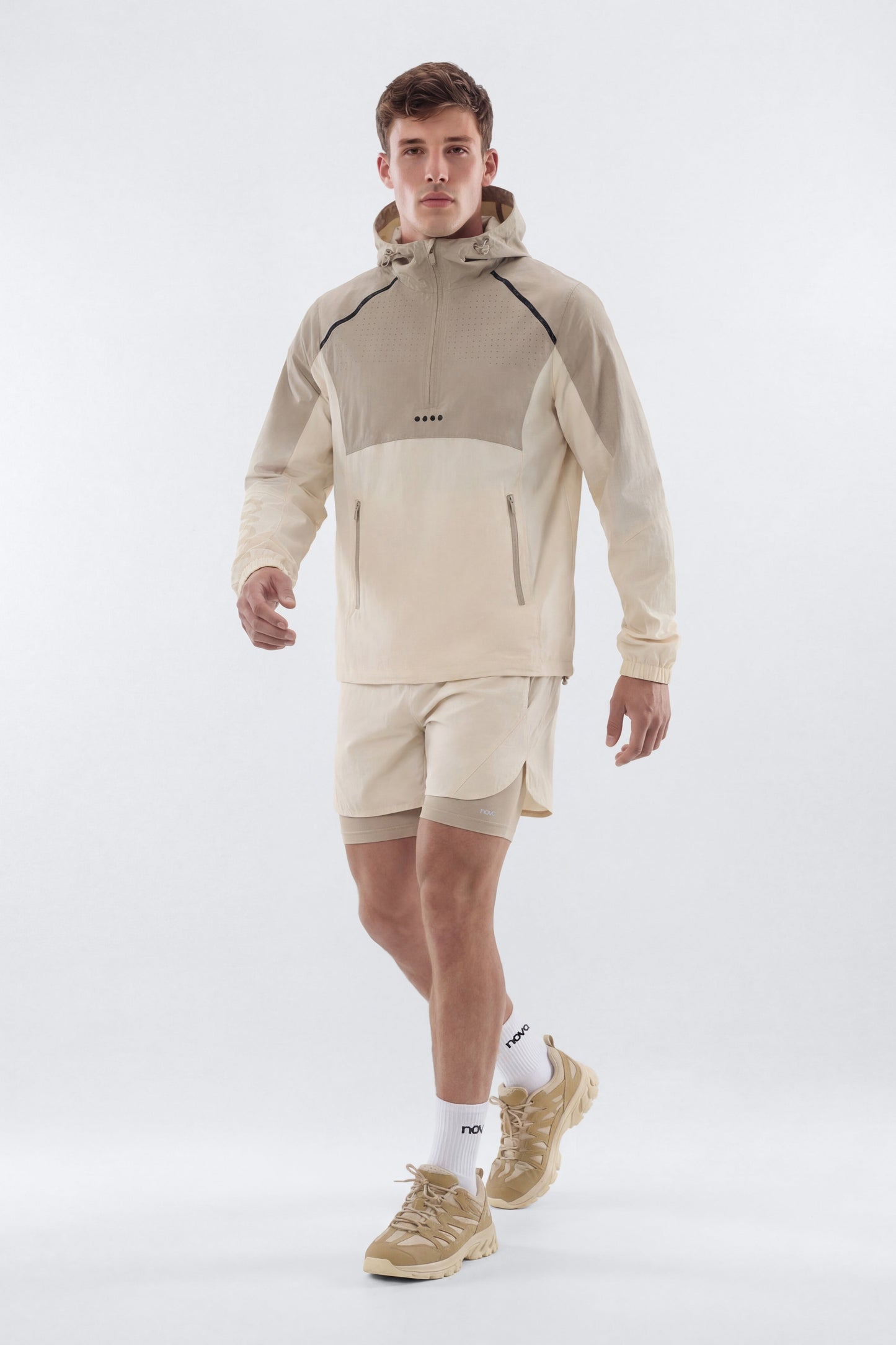 ProRipStop Half Zip Ombre Hooded Jacket - Cream/combo Fashion Nova
