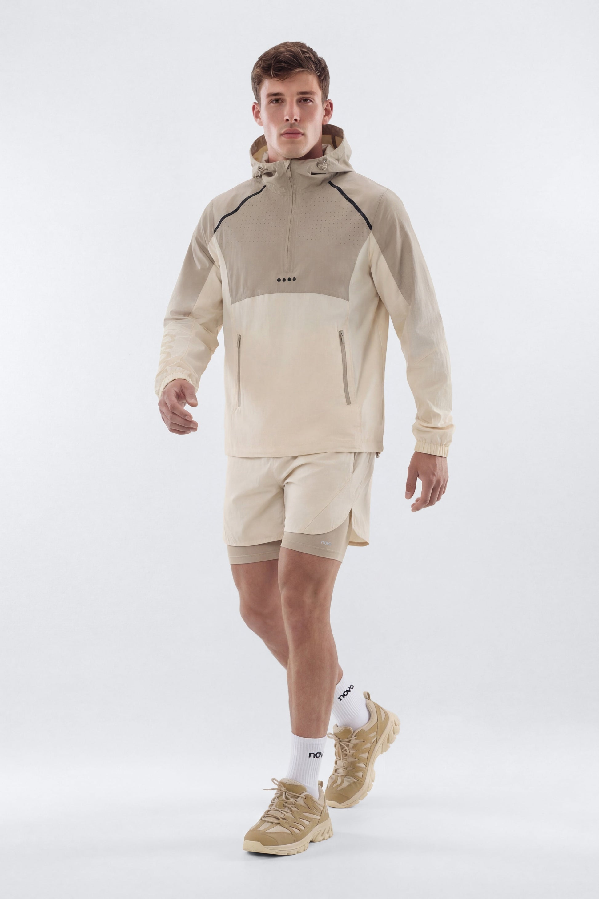ProRipStop Half Zip Ombre Hooded Jacket - Cream/combo Fashion Nova