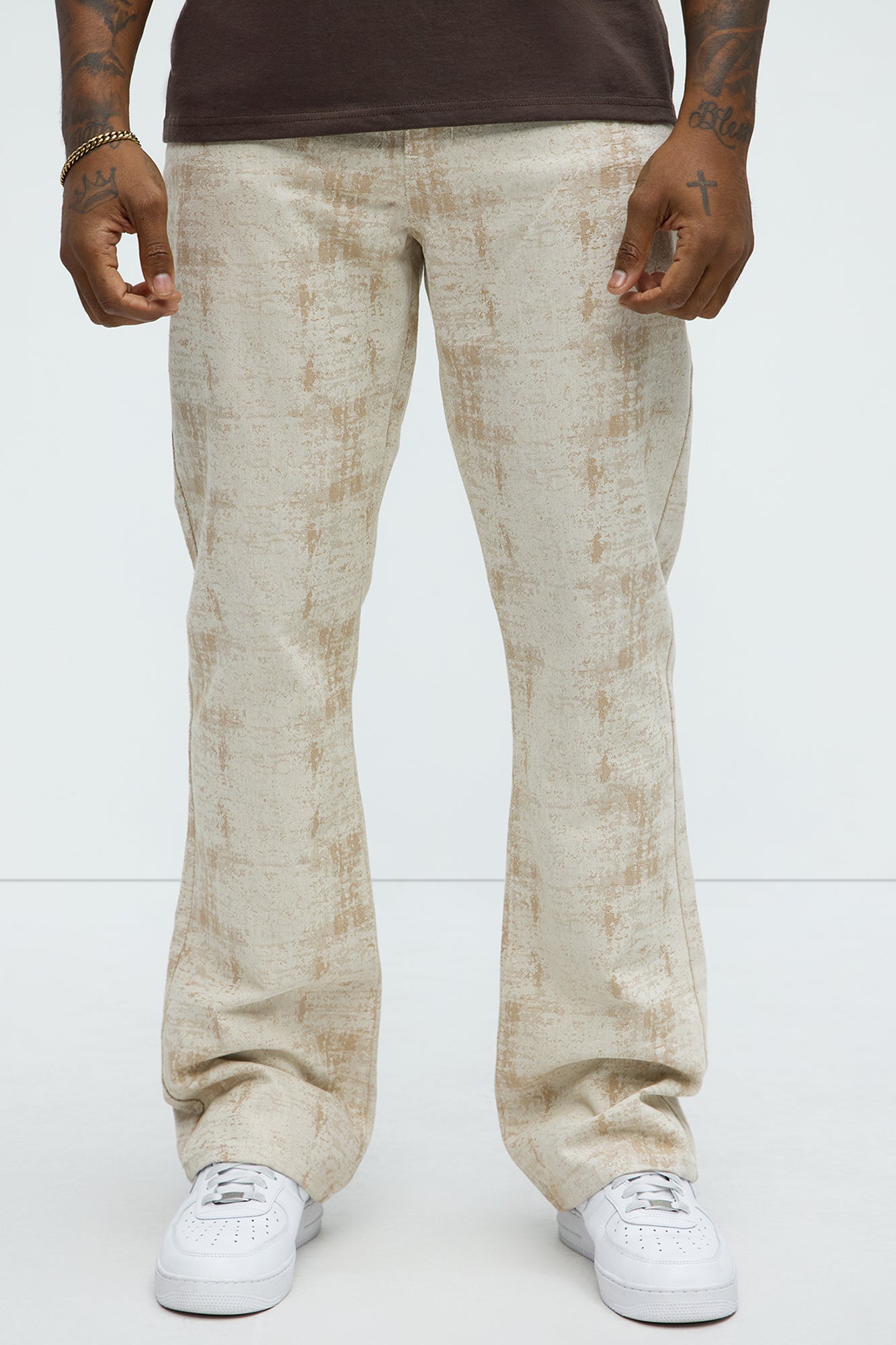 Rough Mark Stacked Slim Flare Pants - Tan Fashion Nova