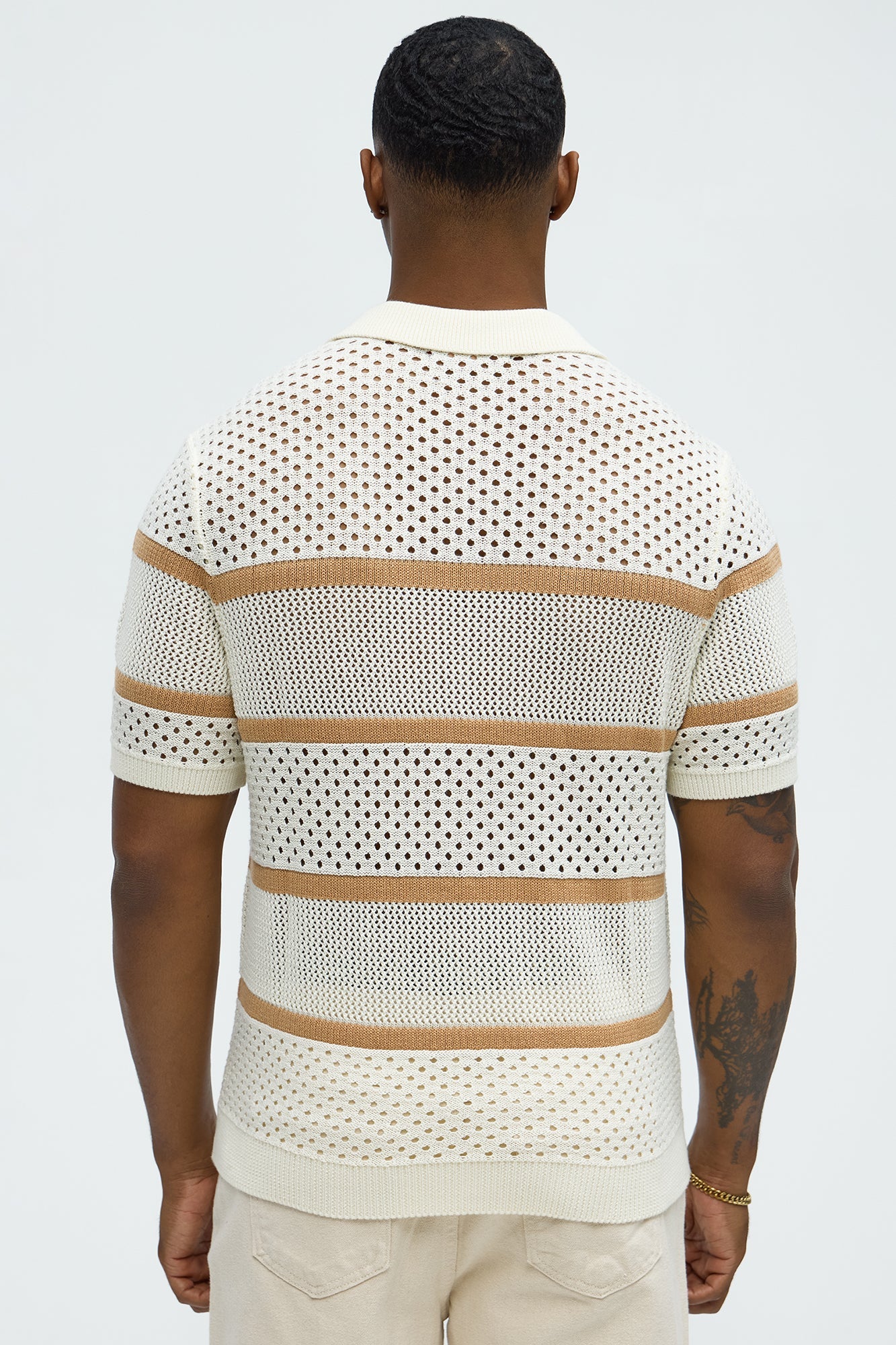 Mixed Texture Knitted Johnny Collar Shirt - Cream/combo Fashion Nova