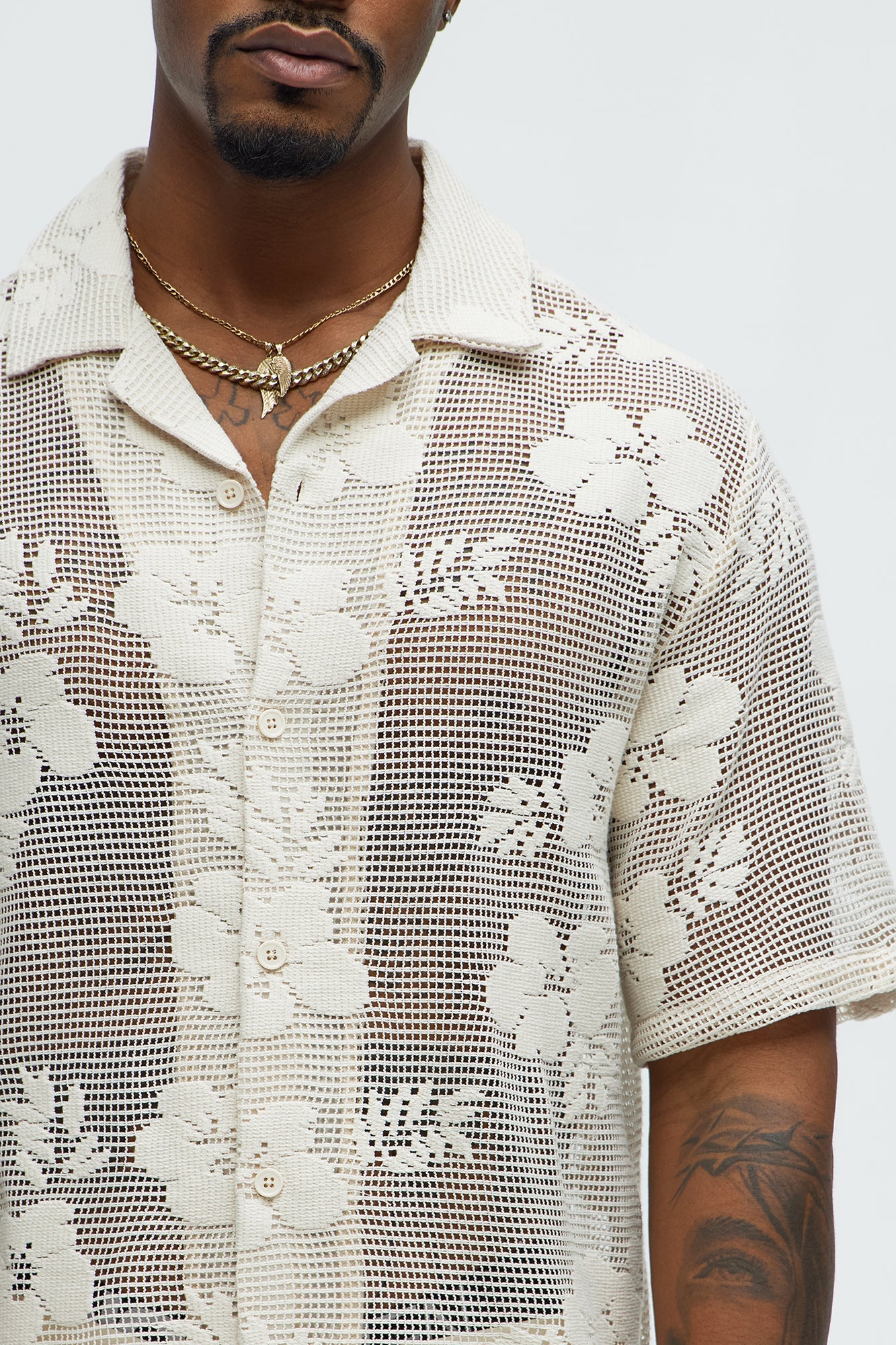 Carver Open Knit Crochet Cuban Shirt - Cream Fashion Nova