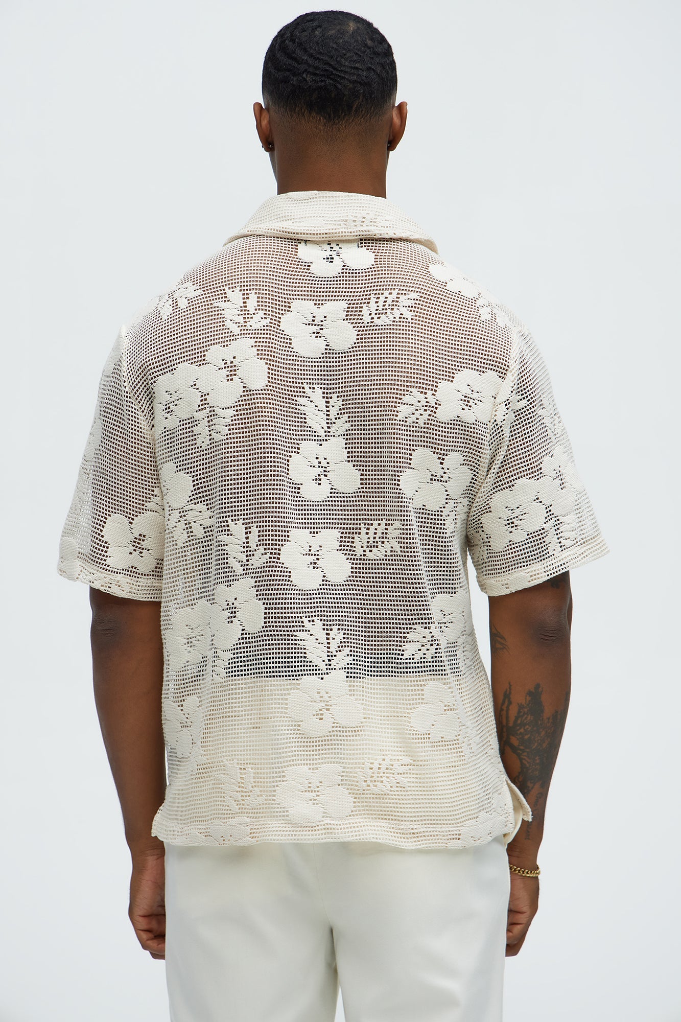 Carver Open Knit Crochet Cuban Shirt - Cream Fashion Nova