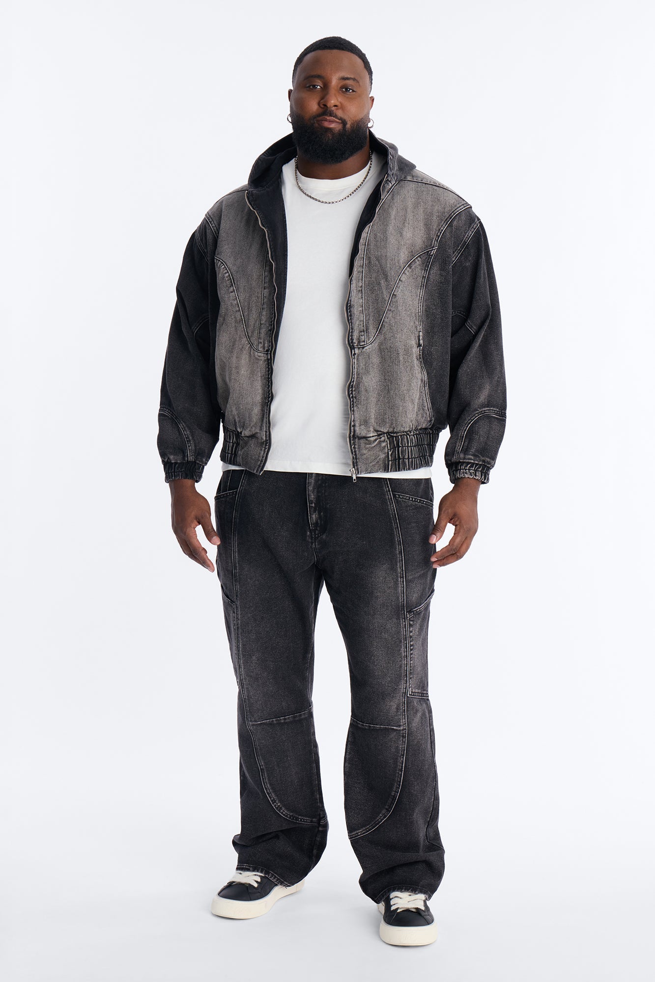 Panel Feeling It Denim Bomber Jacket - Black Wash Fashion Nova