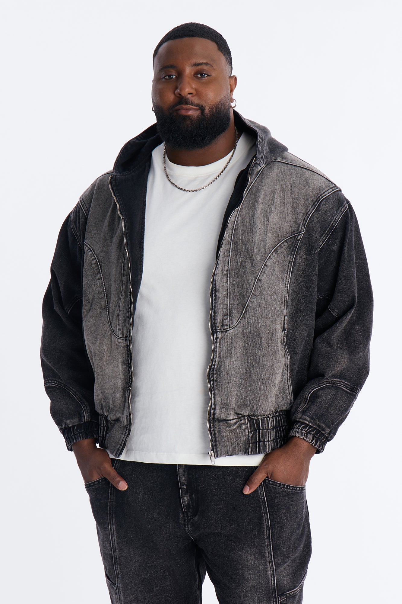 Panel Feeling It Denim Bomber Jacket - Black Wash Fashion Nova