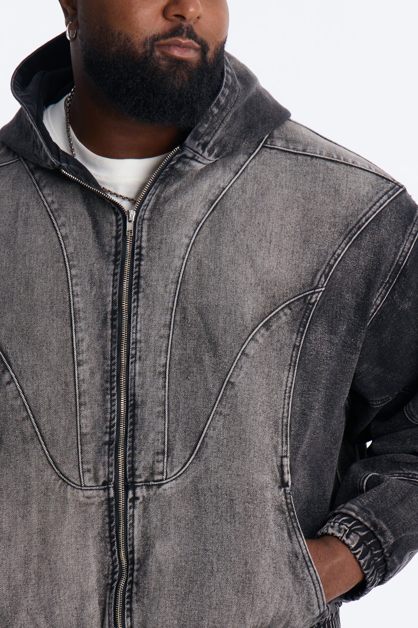 Panel Feeling It Denim Bomber Jacket - Black Wash Fashion Nova