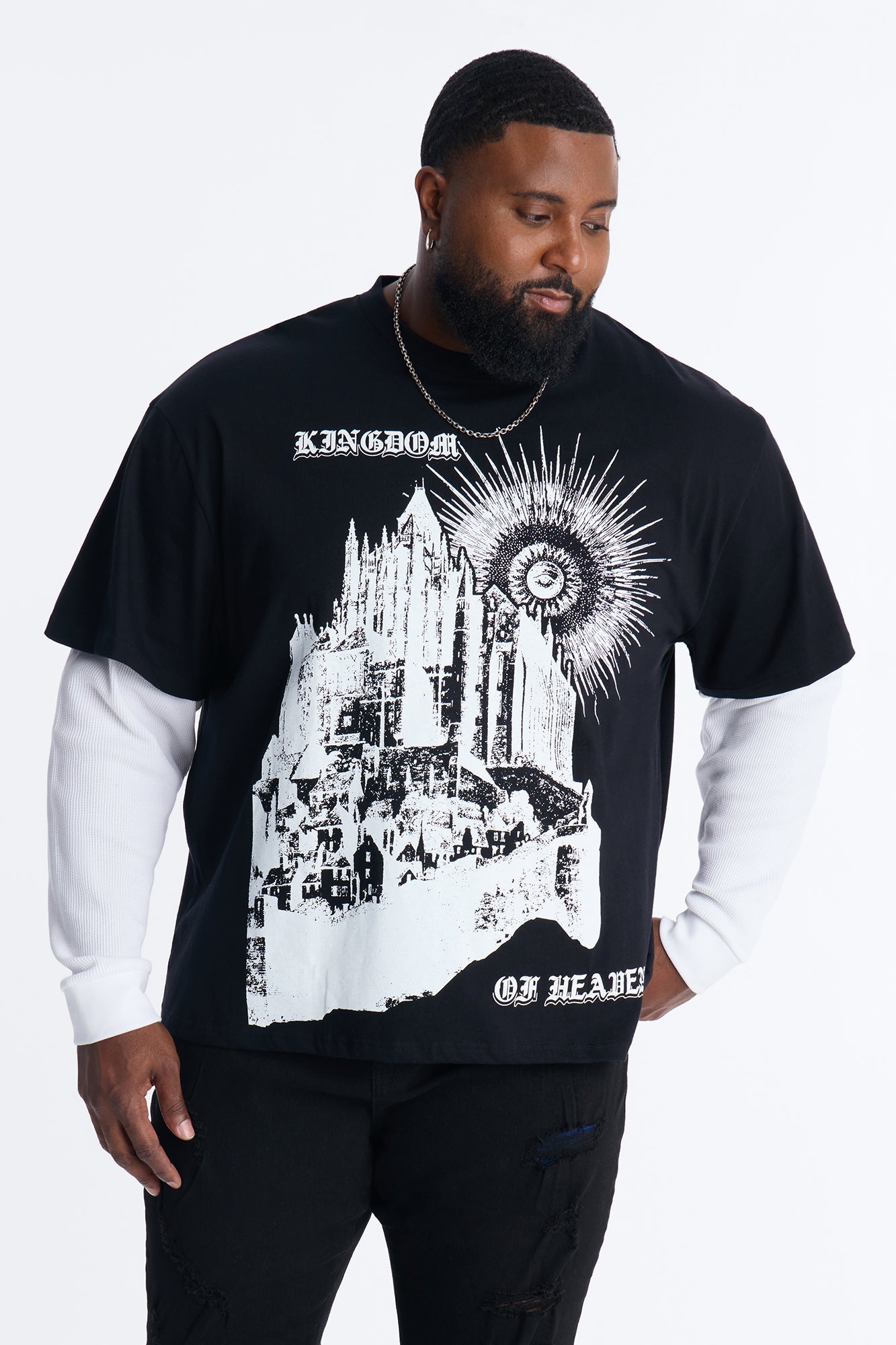 Twofer Kingdom Of Heaven Long Sleeve Tee - Black Fashion Nova