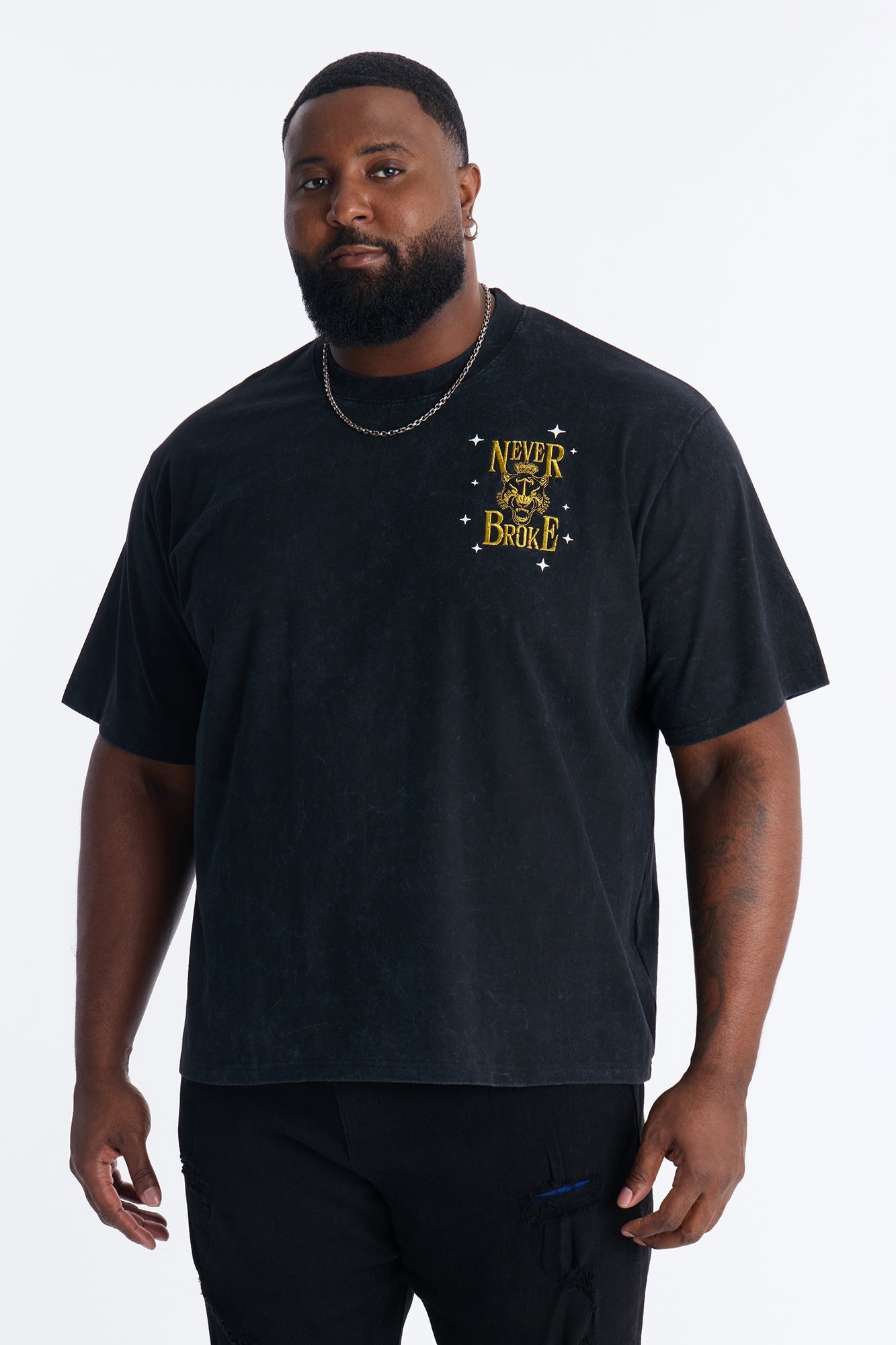 Real Recognizes Real Embroidery Short Sleeve Tee - Black Wash Fashion Nova