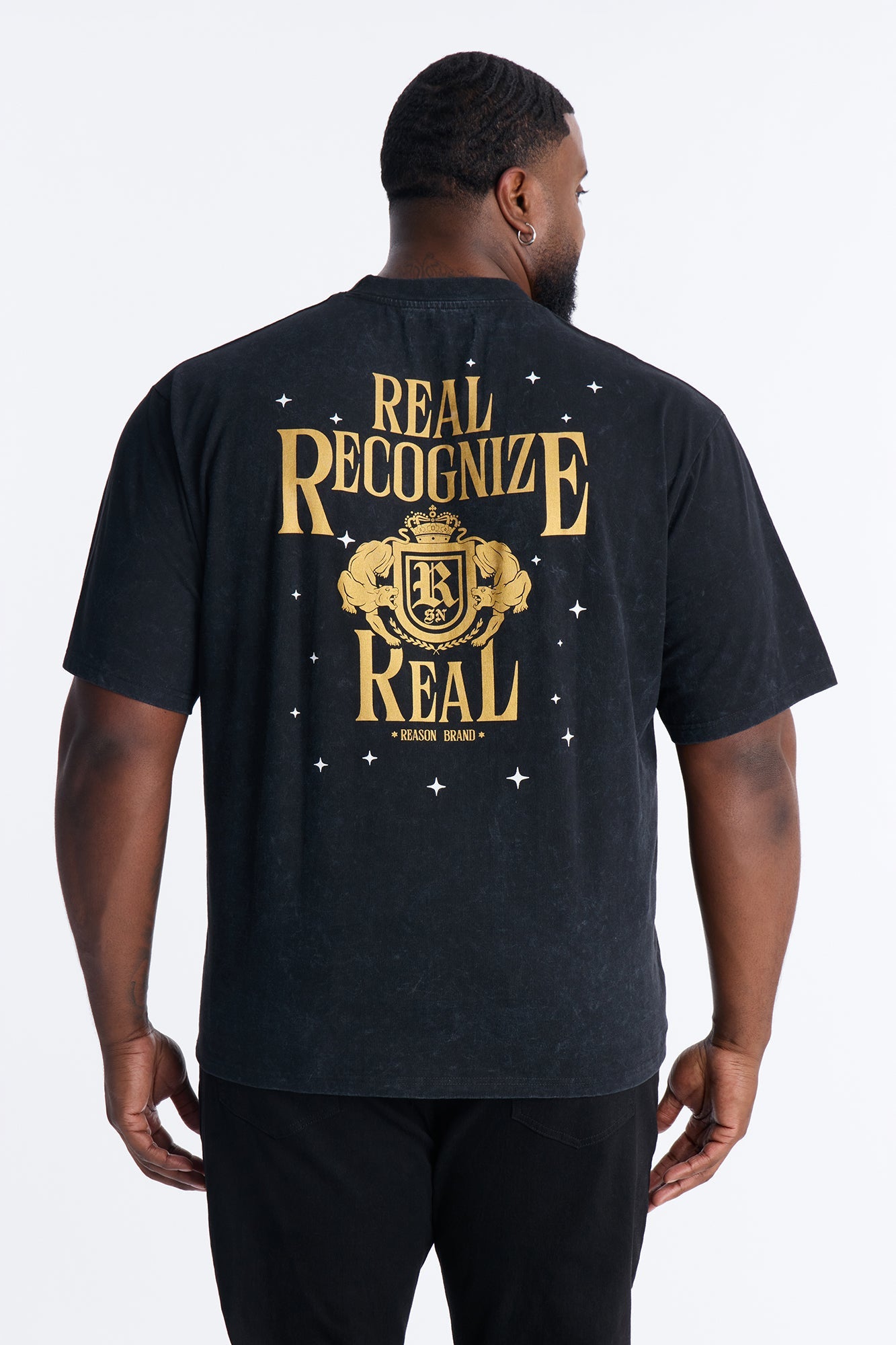 Real Recognizes Real Embroidery Short Sleeve Tee - Black Wash Fashion Nova