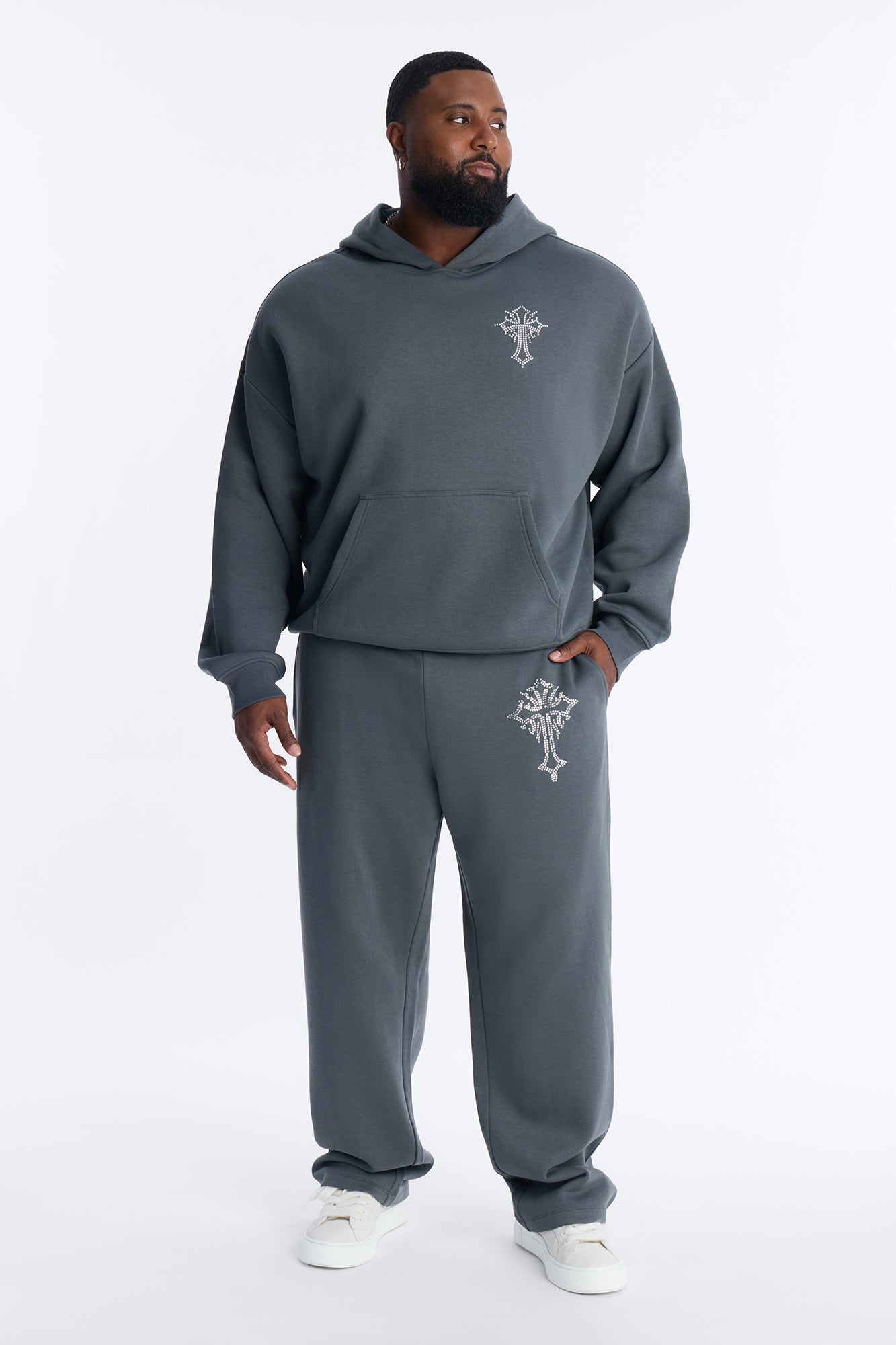 Blessed Rhinestone Pearl Sweatpants - Charcoal Fashion Nova