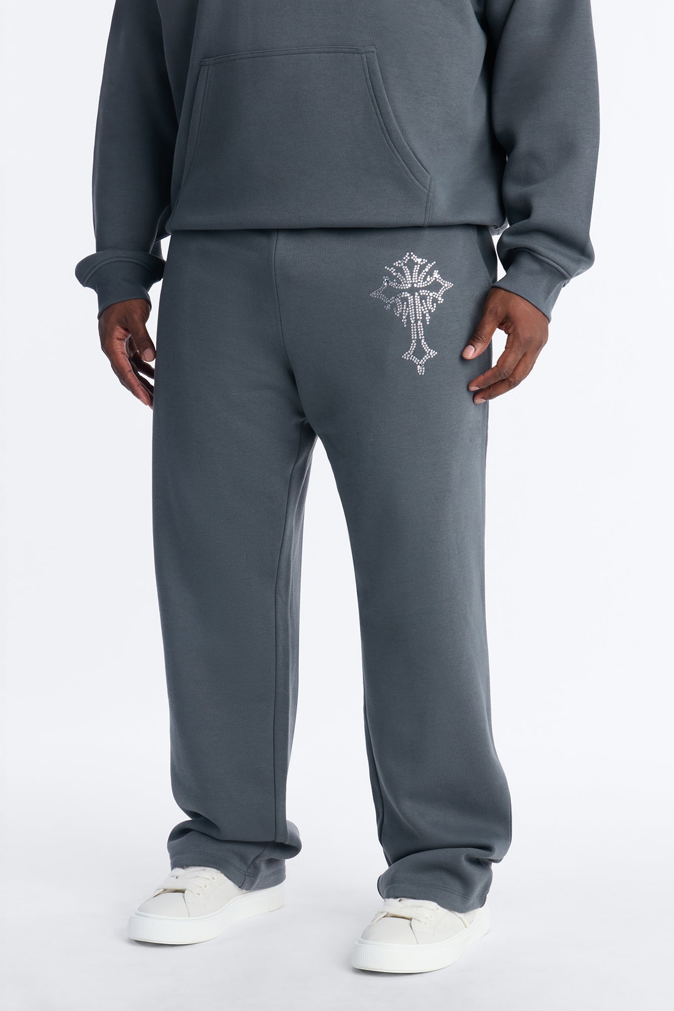 Blessed Rhinestone Pearl Sweatpants - Charcoal Fashion Nova